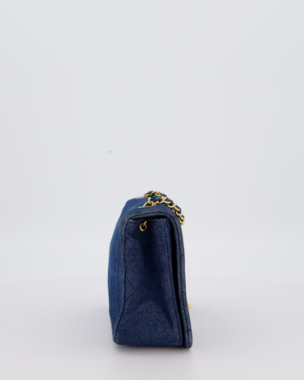 Chanel Vintage Single Chain Flap Bag in Quilted Denim with 24K Gold Hardware