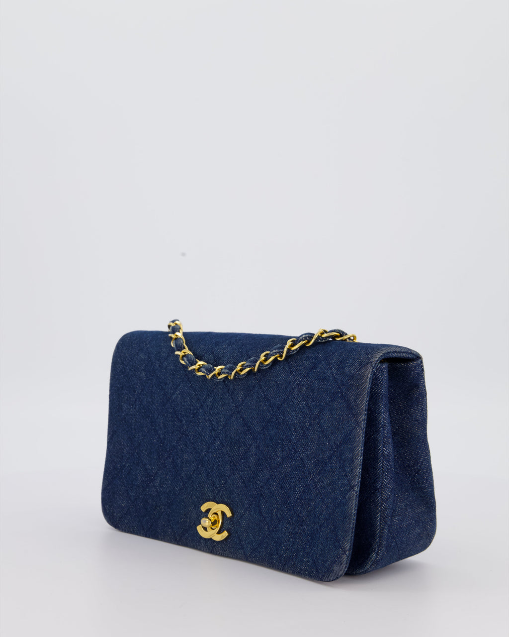 Chanel Vintage Single Chain Flap Bag in Quilted Denim with 24K Gold Hardware