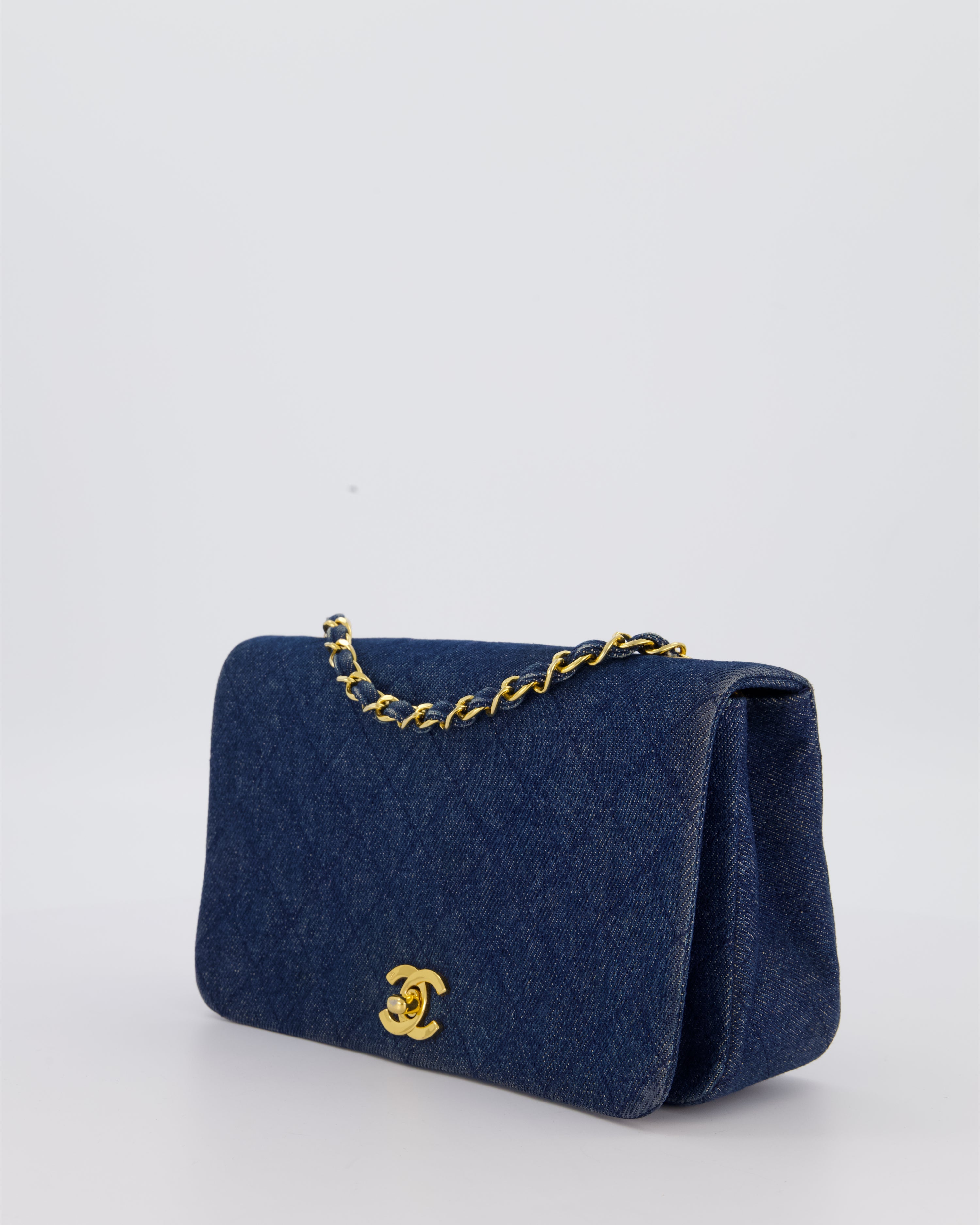 Chanel Vintage Single Chain Flap Bag in Quilted Denim with 24K Gold Hardware
