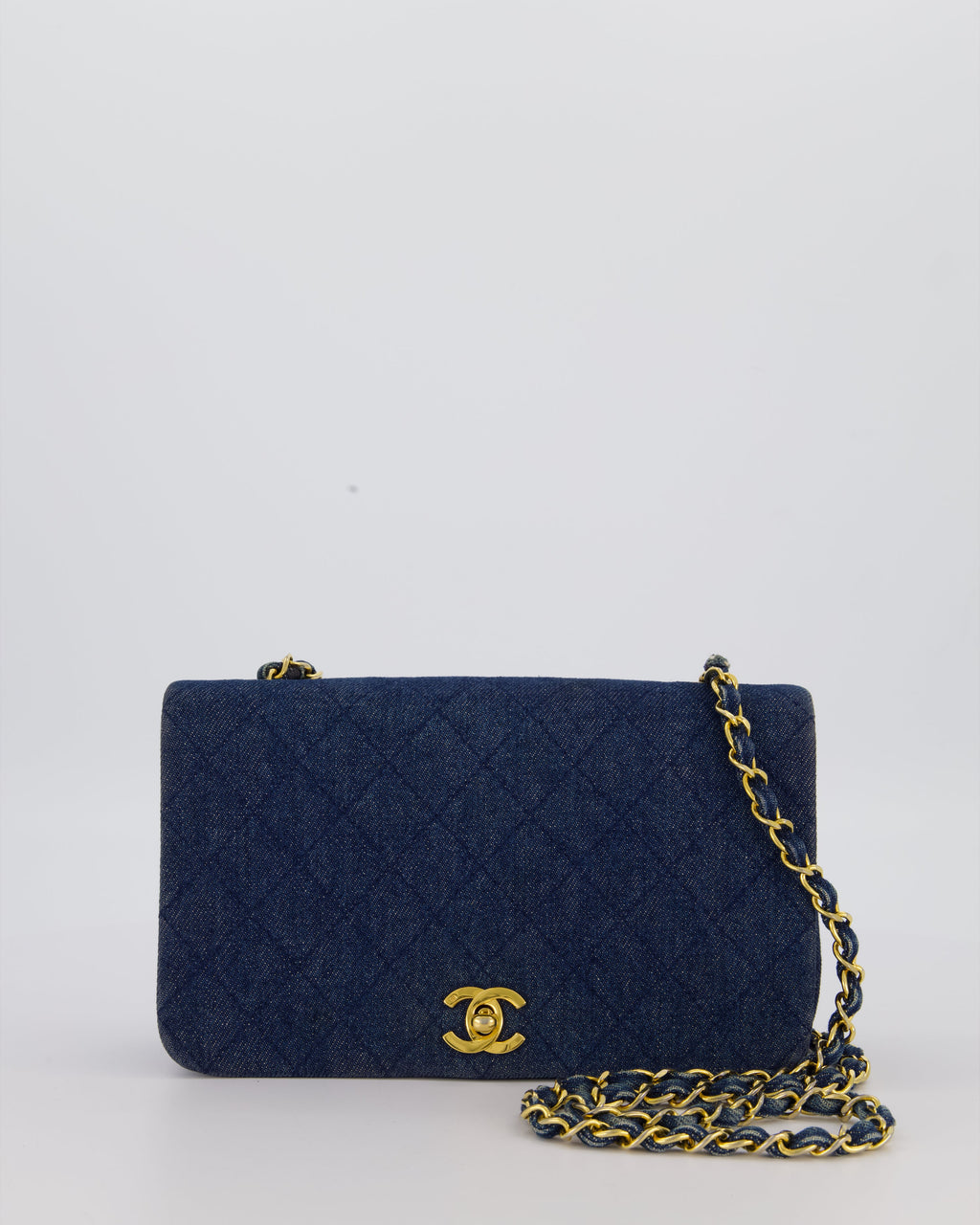 Chanel Vintage Single Chain Flap Bag in Quilted Denim with 24K Gold Hardware