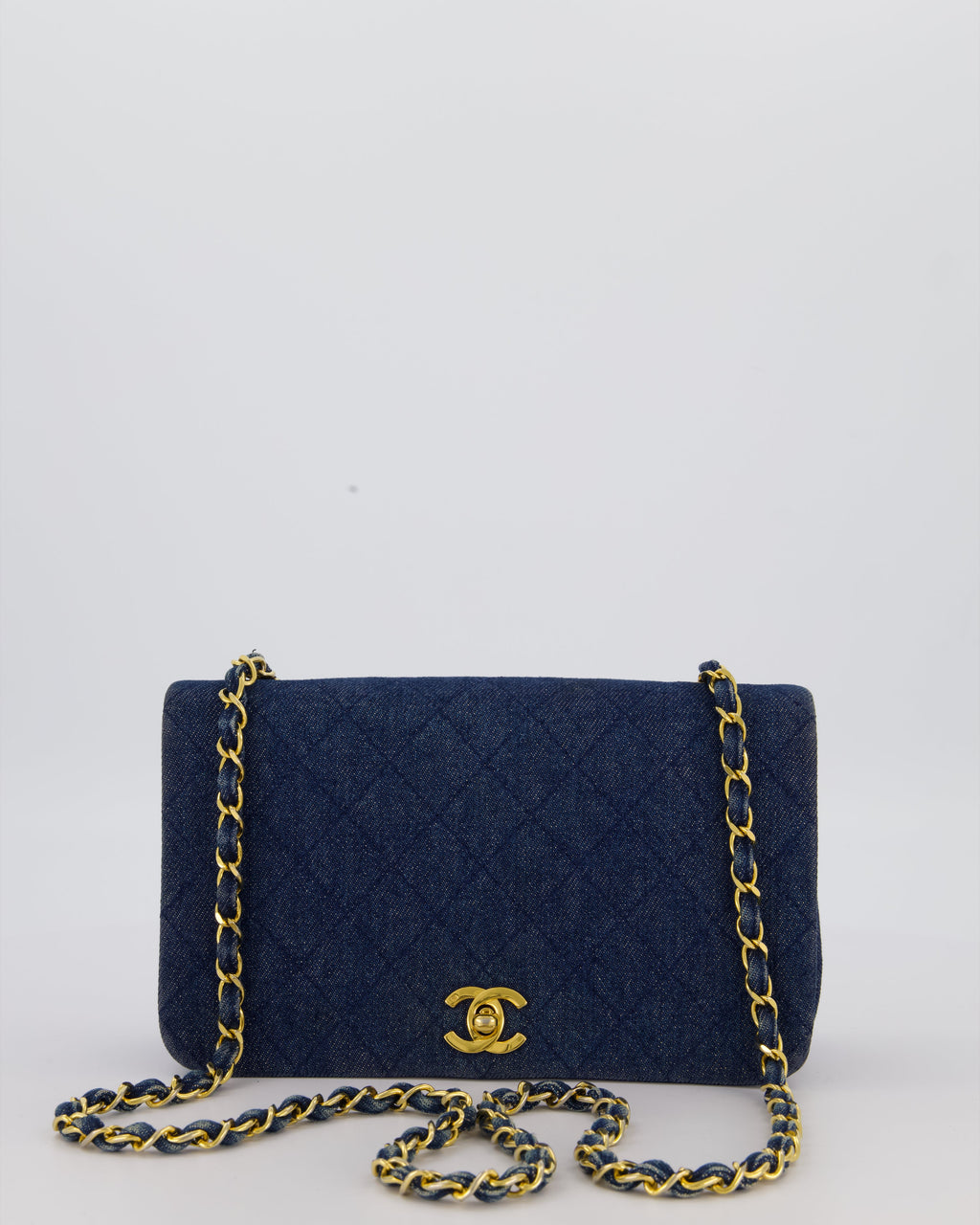 Chanel Vintage Single Chain Flap Bag in Quilted Denim with 24K Gold Hardware