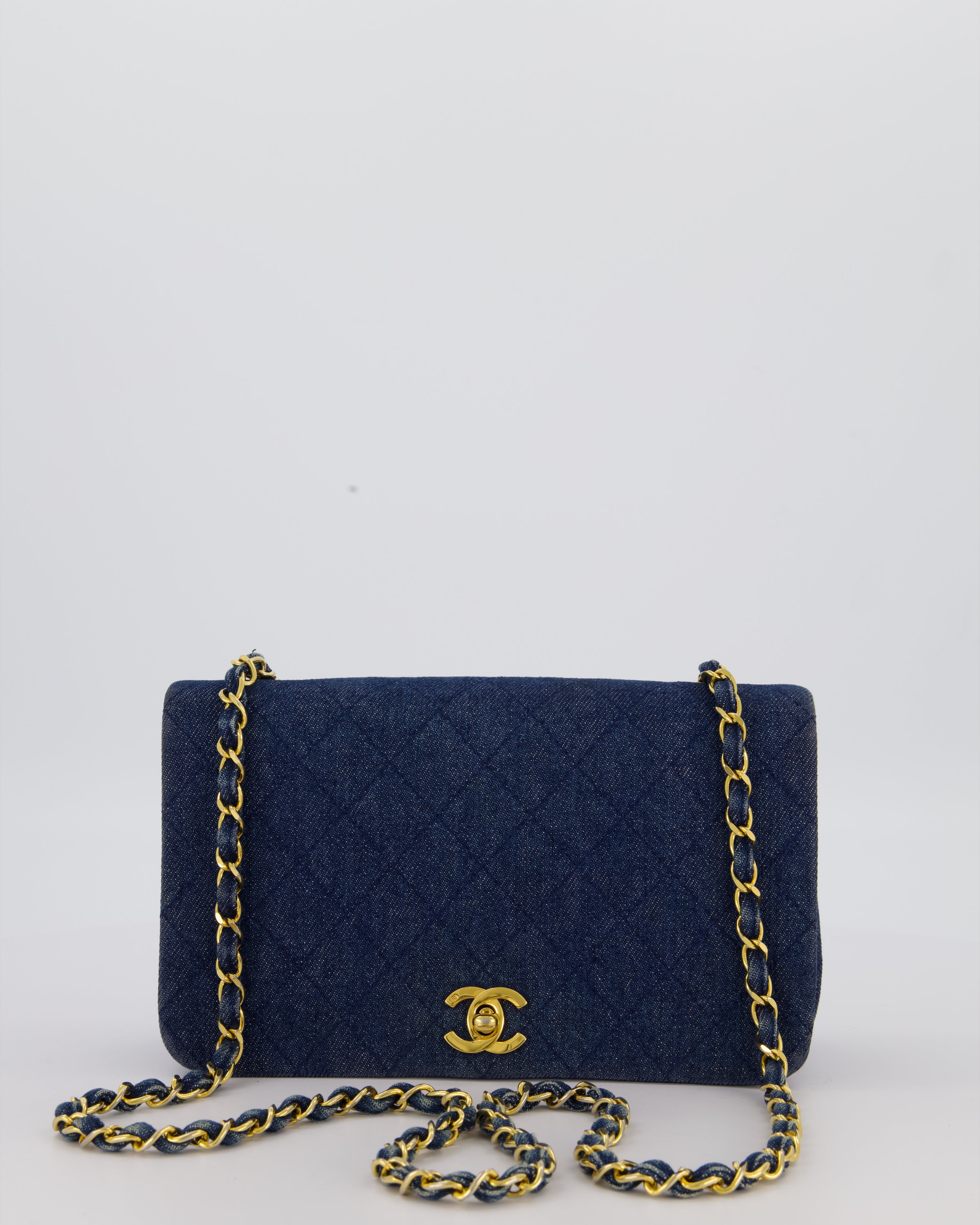 Chanel Vintage Single Chain Flap Bag in Quilted Denim with 24K Gold Hardware