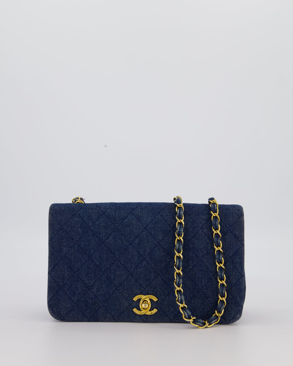Chanel Vintage Single Chain Flap Bag in Quilted Denim with 24K Gold Hardware