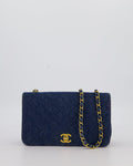Chanel Vintage Single Chain Flap Bag in Quilted Denim with 24K Gold Hardware