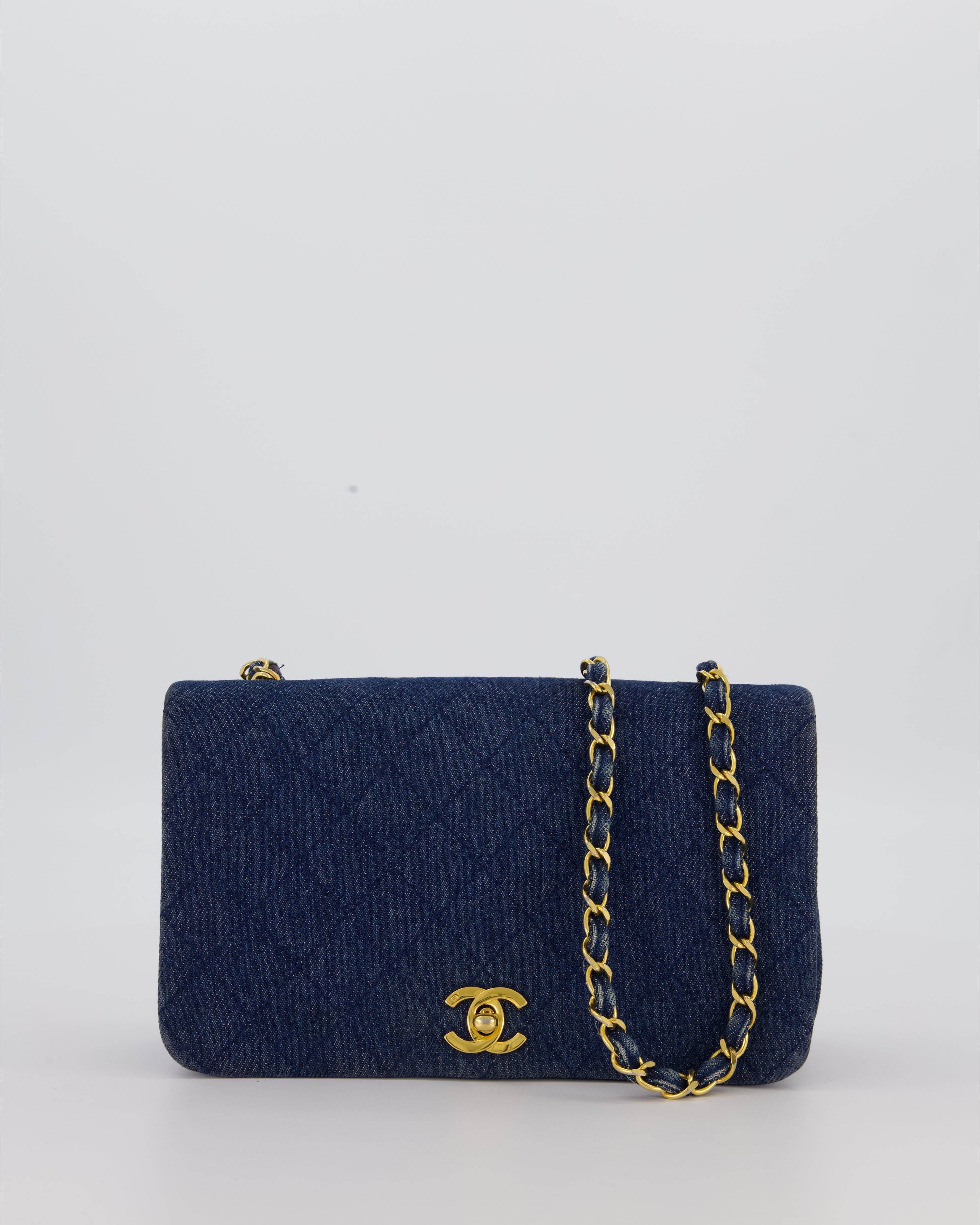 Chanel Vintage Single Chain Flap Bag in Quilted Denim with 24K Gold Hardware
