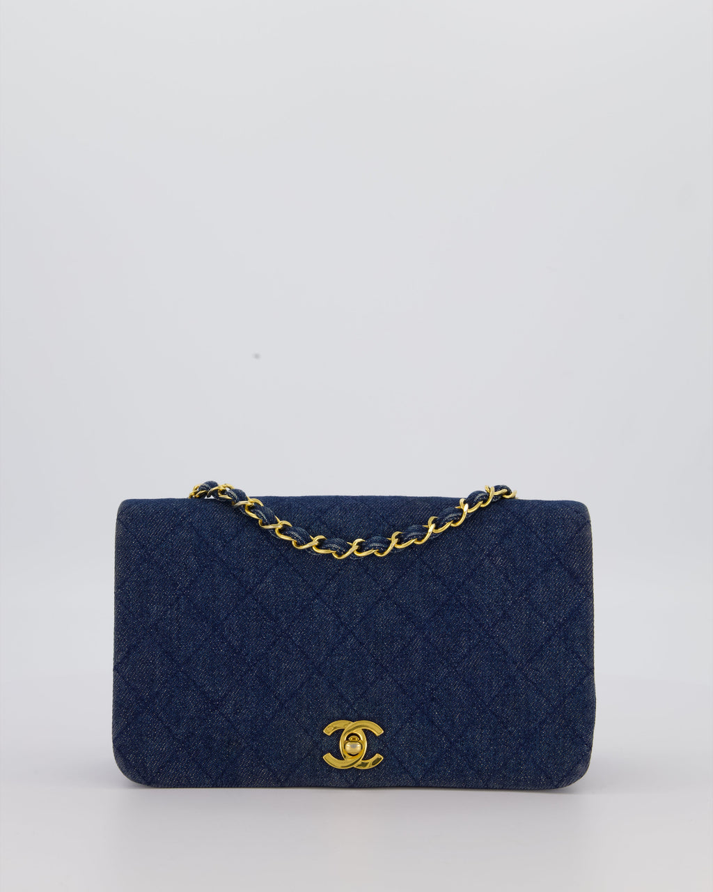 Chanel Vintage Single Chain Flap Bag in Quilted Denim with 24K Gold Hardware