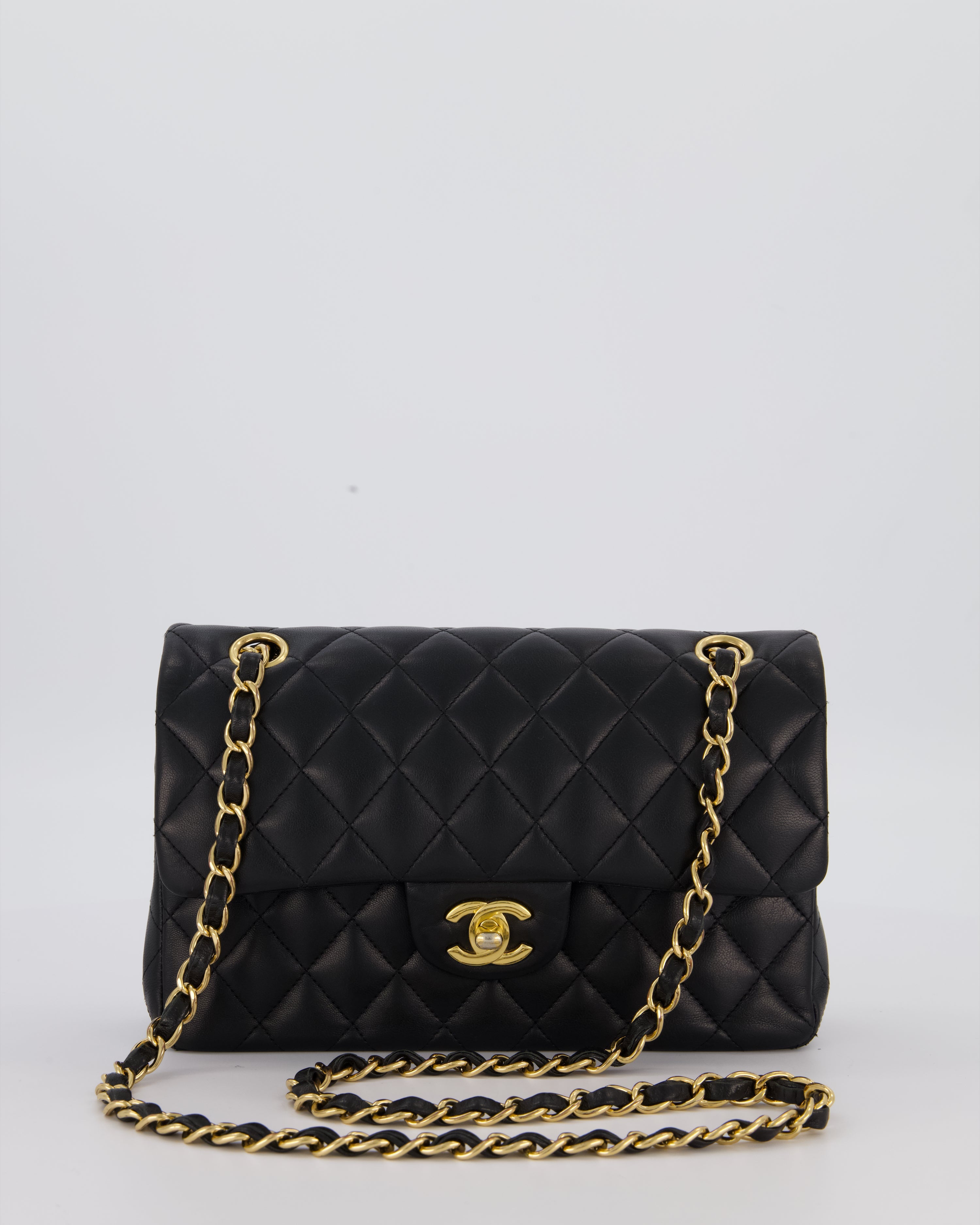Chanel Black Small Classic Double Flap Bag in Lambskin Leather with Gold Hardware