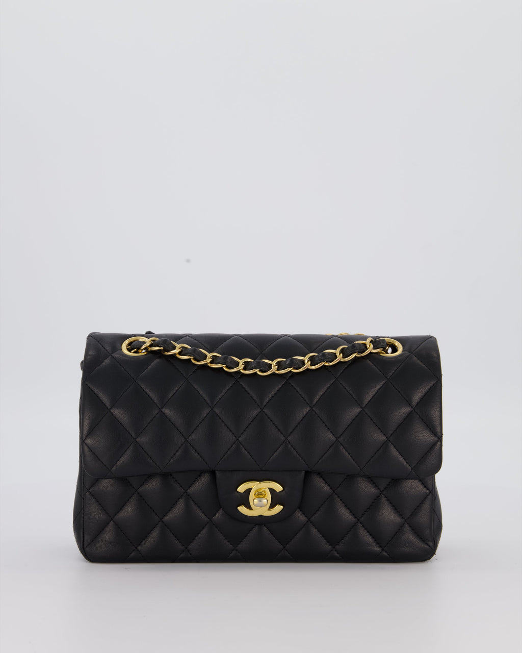 Chanel Black Small Classic Double Flap Bag in Lambskin Leather with Gold Hardware