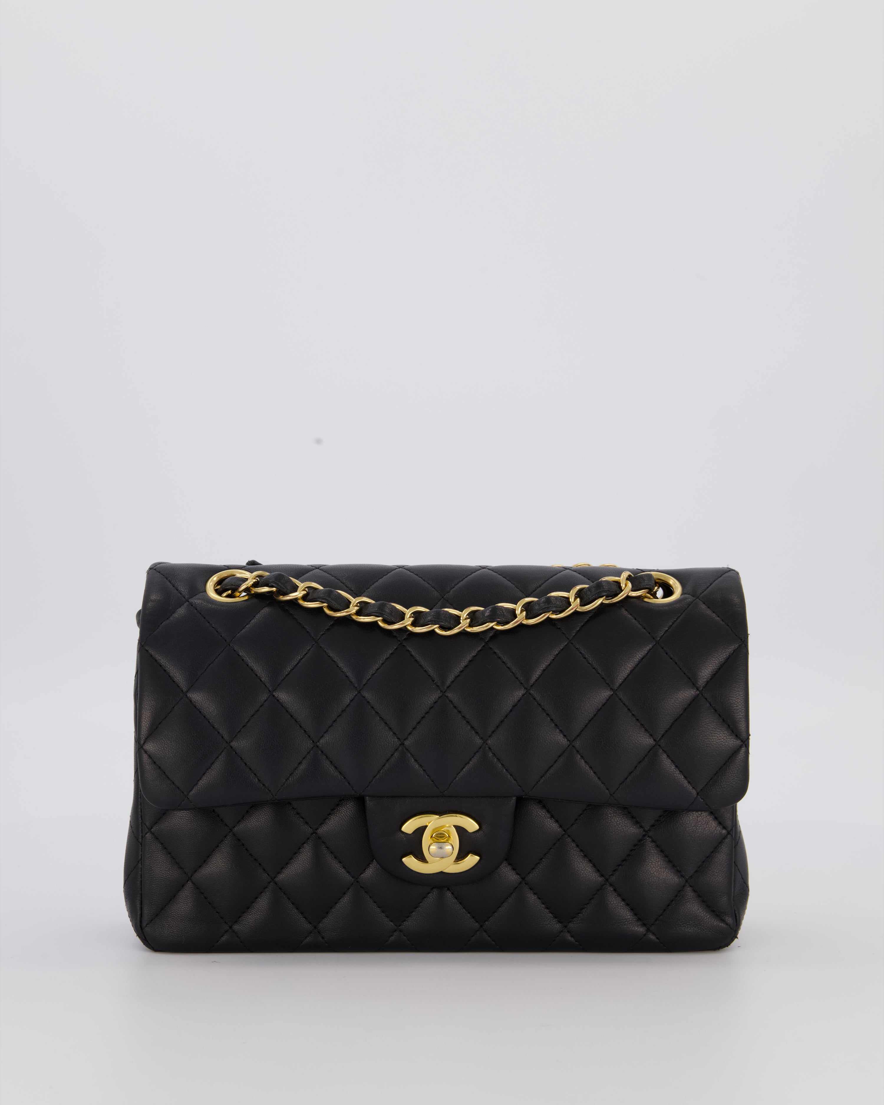 Chanel Black Small Classic Double Flap Bag in Lambskin Leather with Gold Hardware