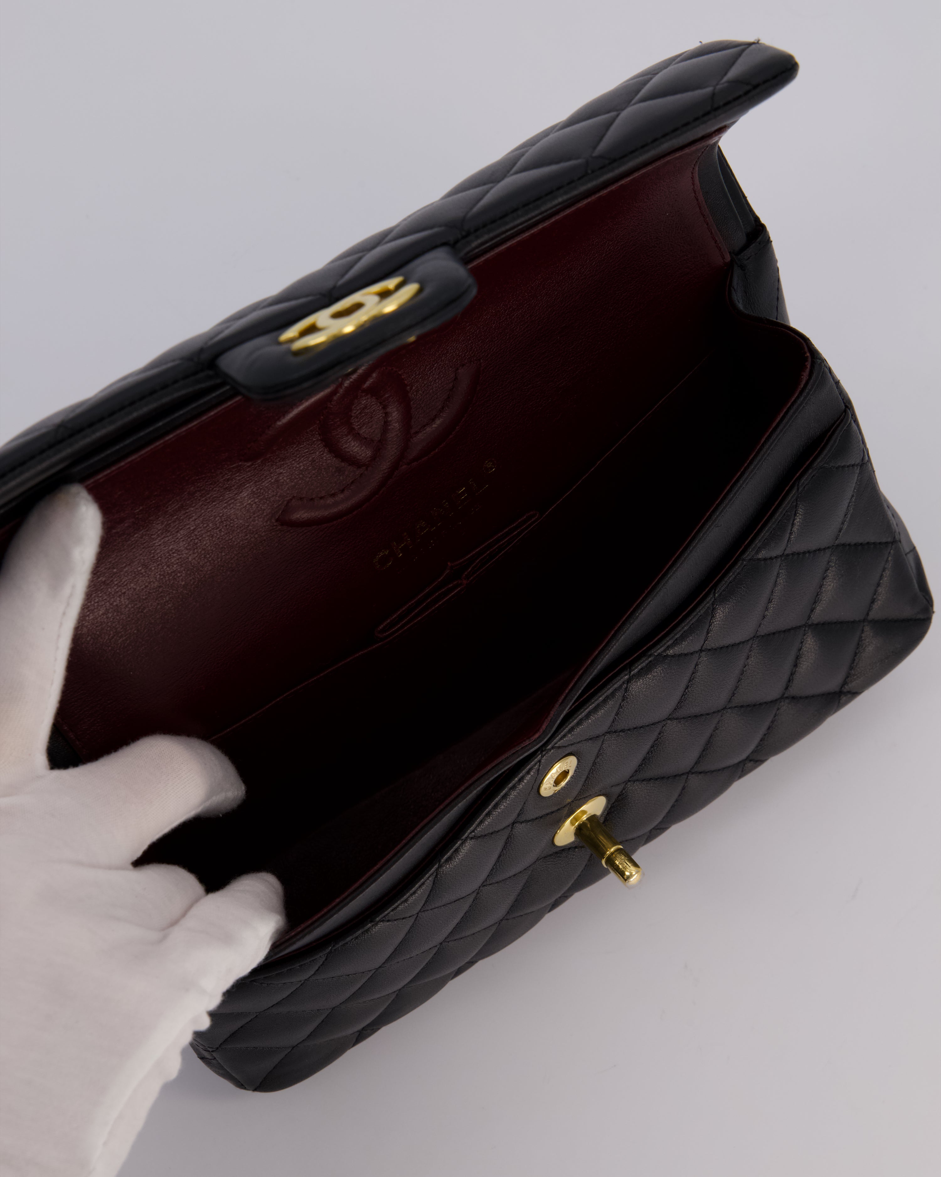 Chanel Black Small Classic Double Flap Bag in Lambskin Leather with Gold Hardware