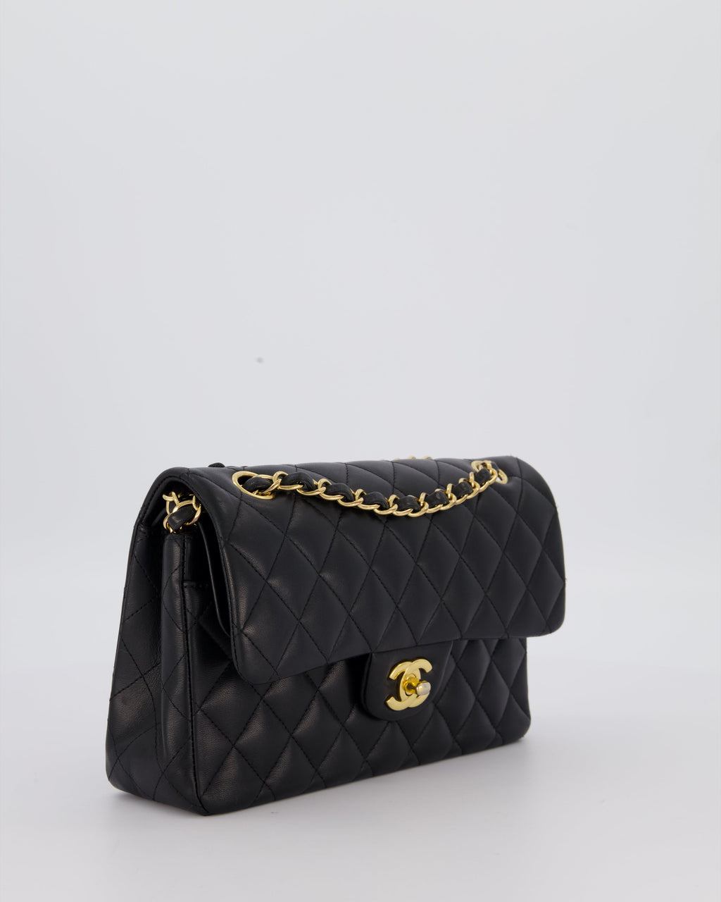 Chanel Black Small Classic Double Flap Bag in Lambskin Leather with Gold Hardware