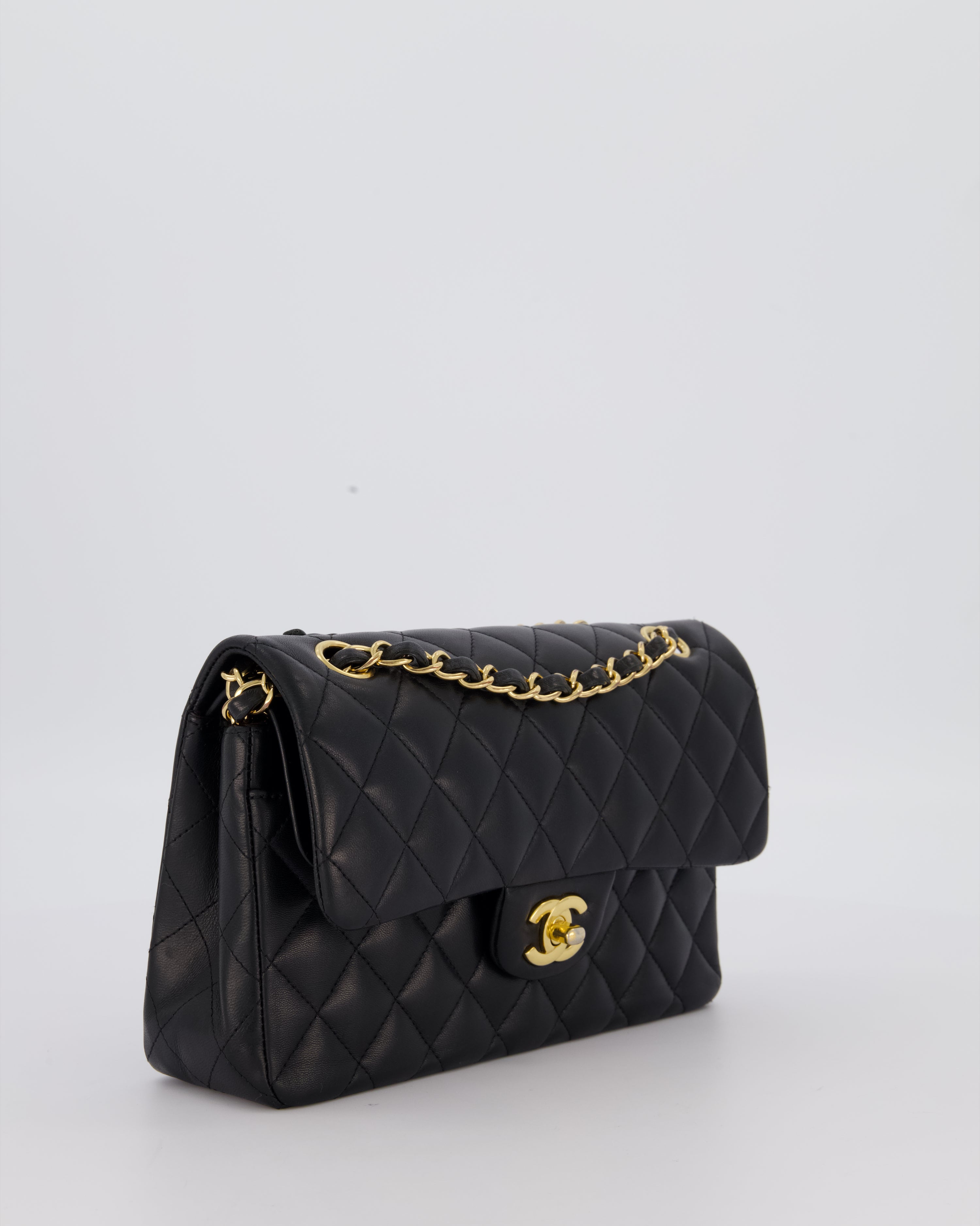 Chanel Black Small Classic Double Flap Bag in Lambskin Leather with Gold Hardware