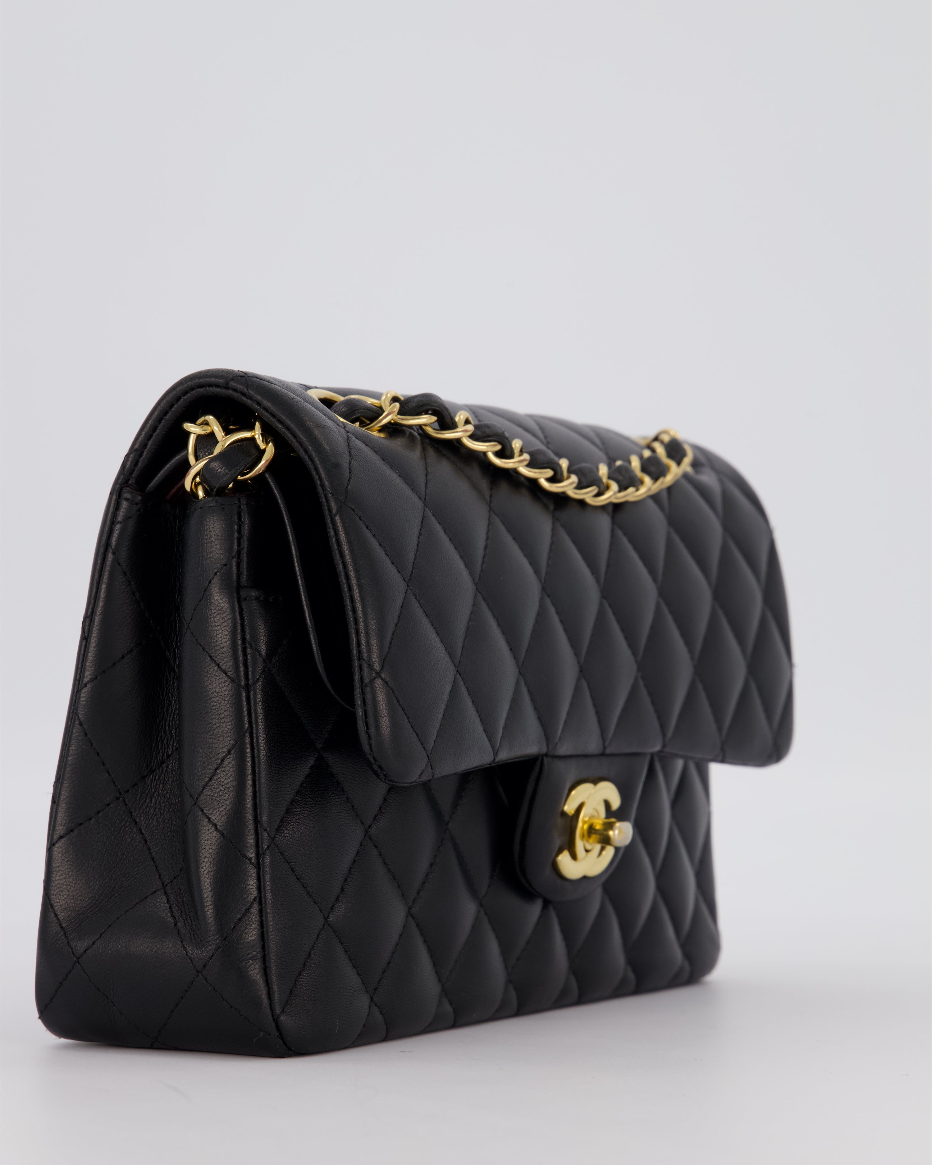 Chanel Black Small Classic Double Flap Bag in Lambskin Leather with Gold Hardware