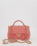 Chanel Top Handle Rectangular Bag in Pink Quilted Tweed with Champagne Gold Hardware