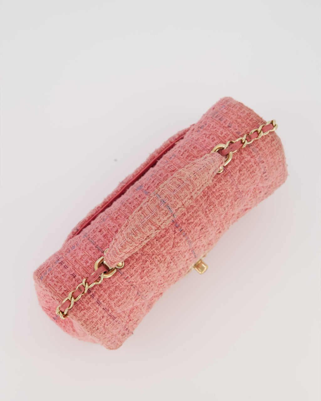 Chanel Top Handle Rectangular Bag in Pink Quilted Tweed with Champagne Gold Hardware