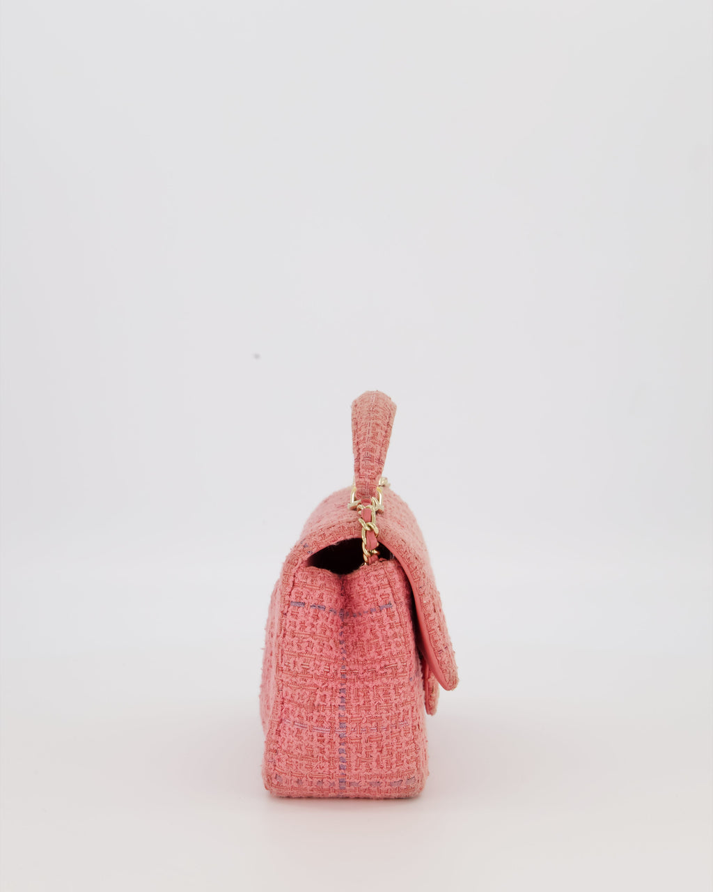 Chanel Top Handle Rectangular Bag in Pink Quilted Tweed with Champagne Gold Hardware