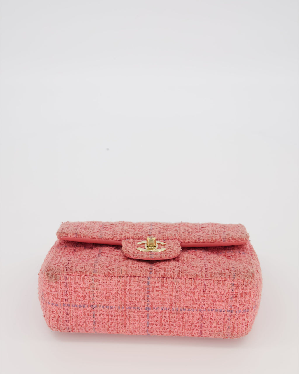 Chanel Top Handle Rectangular Bag in Pink Quilted Tweed with Champagne Gold Hardware