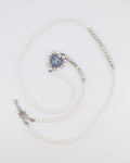 Chanel 25B Pearl Long Necklace with Crystal Embellishments and Blue Heart Crystal CC Logo Detail and Silver Hardware