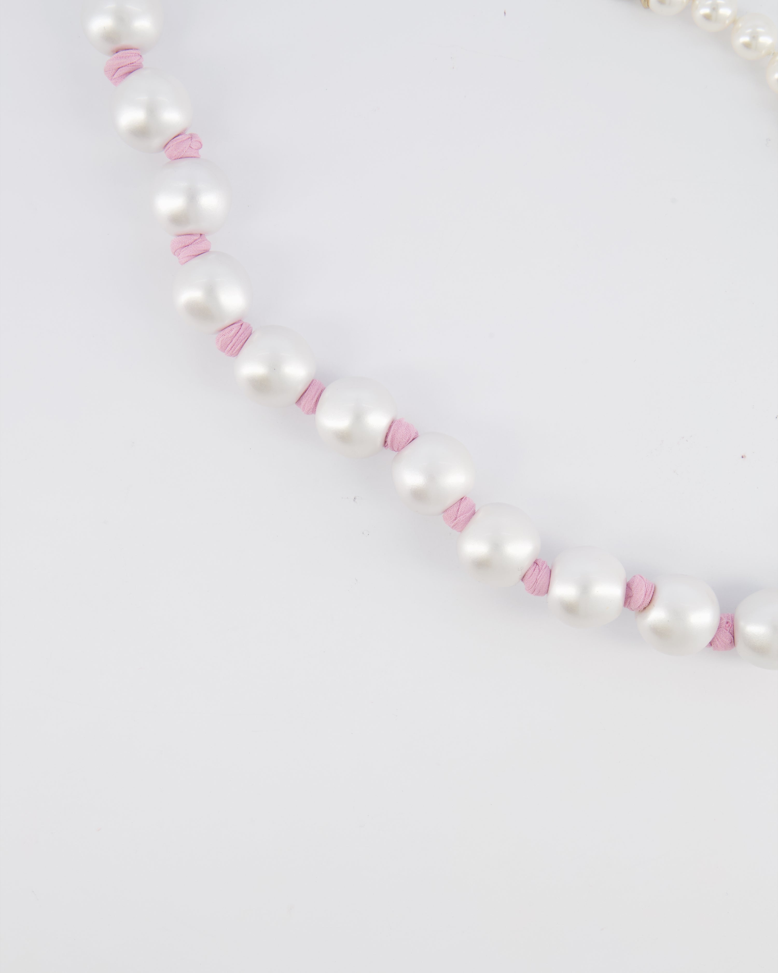 Chanel 25A Pearl Choker with Pink Ribbon Detail and Pink Enamel CC Logo and Champagne Gold Hardware