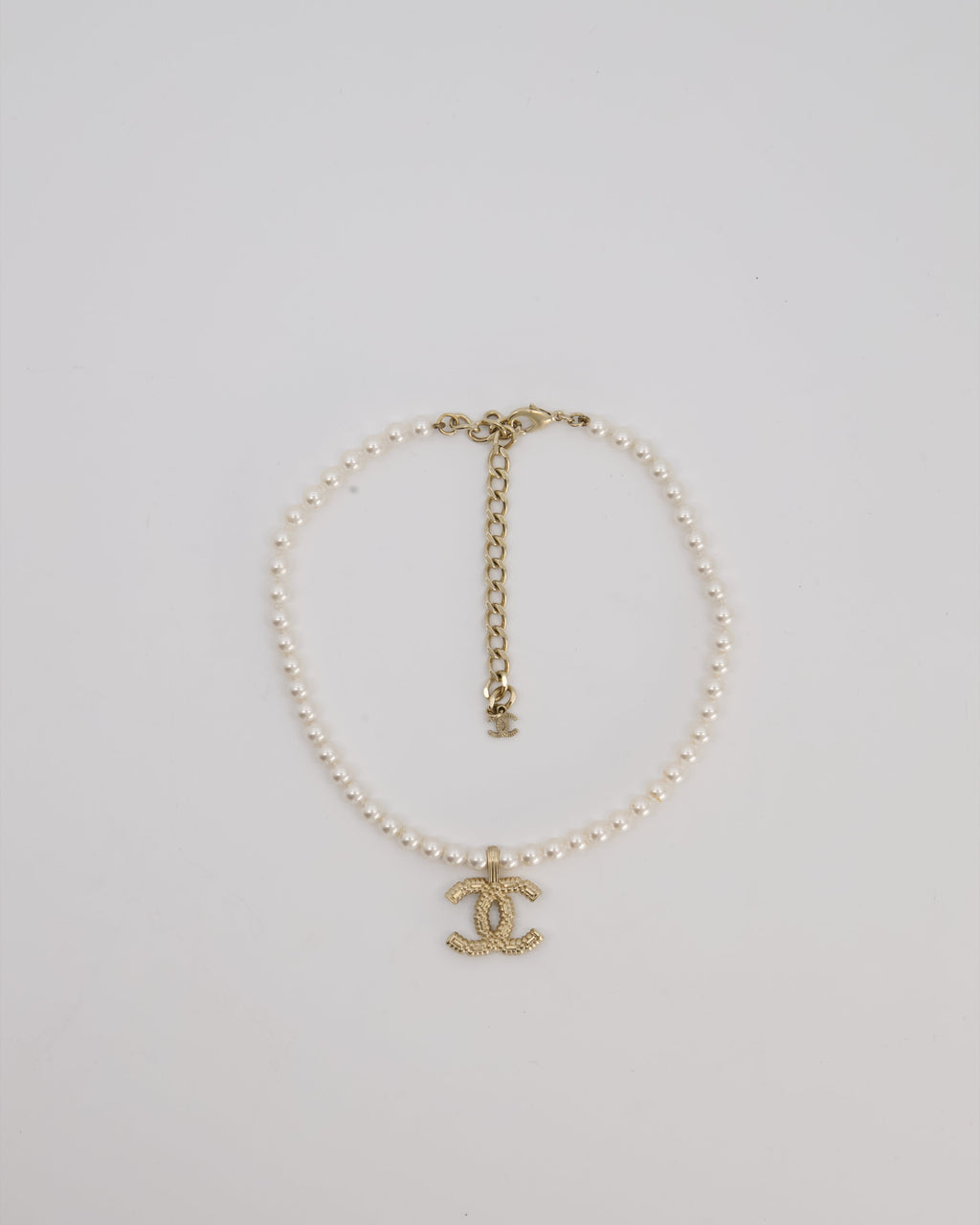 Chanel Pearl Choker with Beaded Gold CC Logo Detail