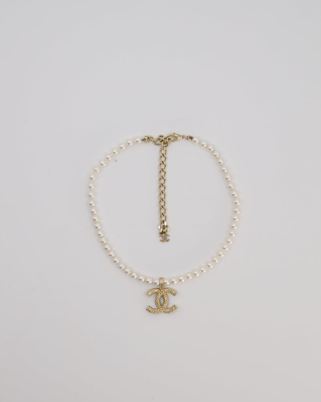 Chanel Pearl Choker with Beaded Gold CC Logo Detail