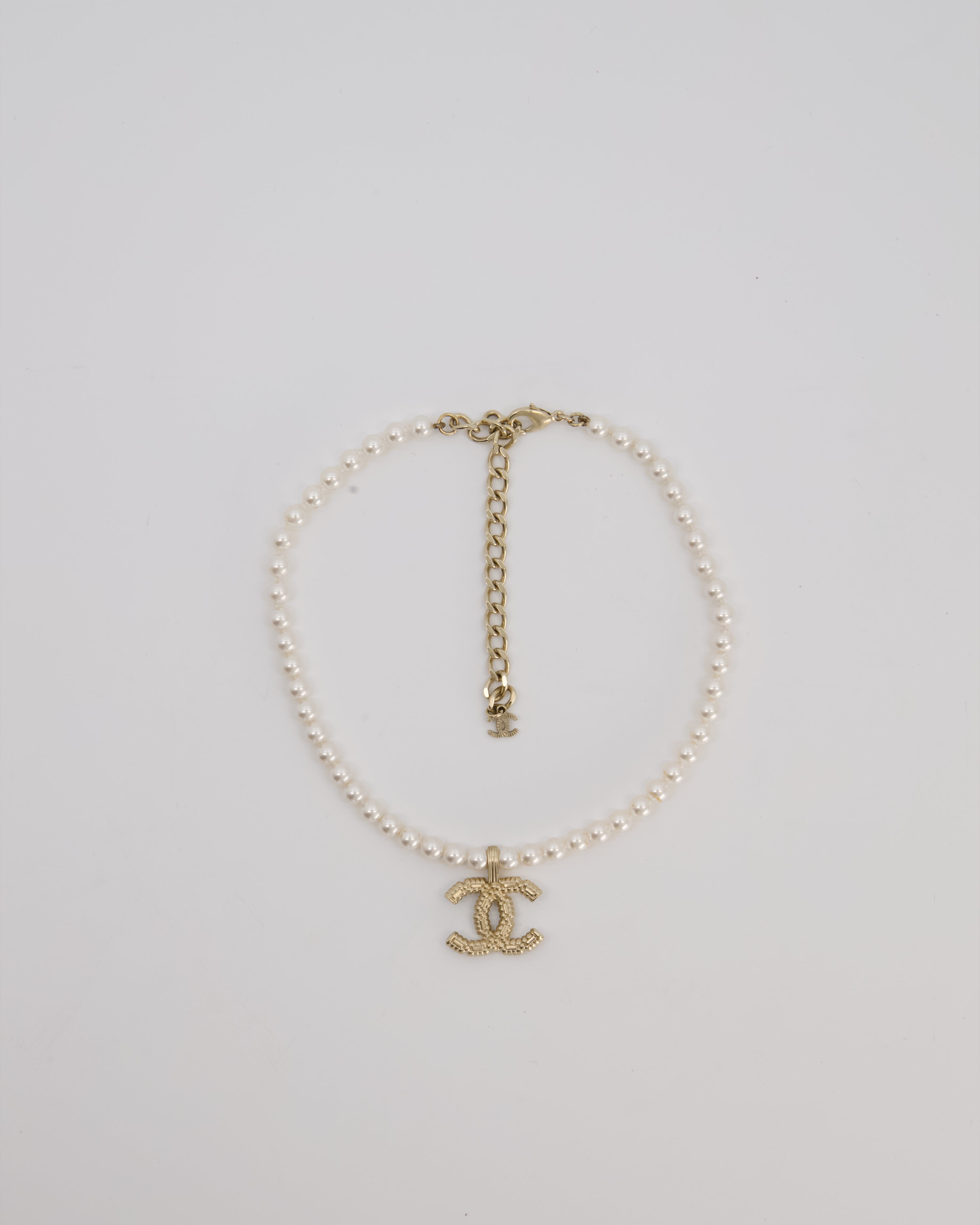 Chanel Pearl Choker with Beaded Gold CC Logo Detail