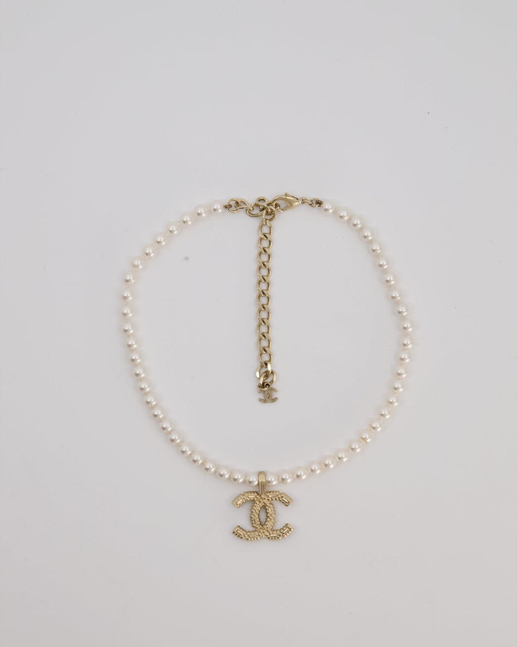 Chanel Pearl Choker with Beaded Gold CC Logo Detail