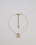 Chanel Pearl Choker with Beaded Gold CC Logo Detail