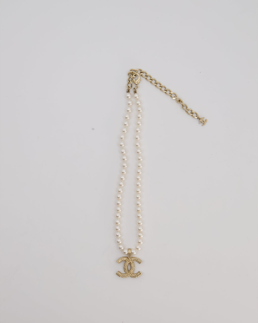 Chanel Pearl Choker with Beaded Gold CC Logo Detail