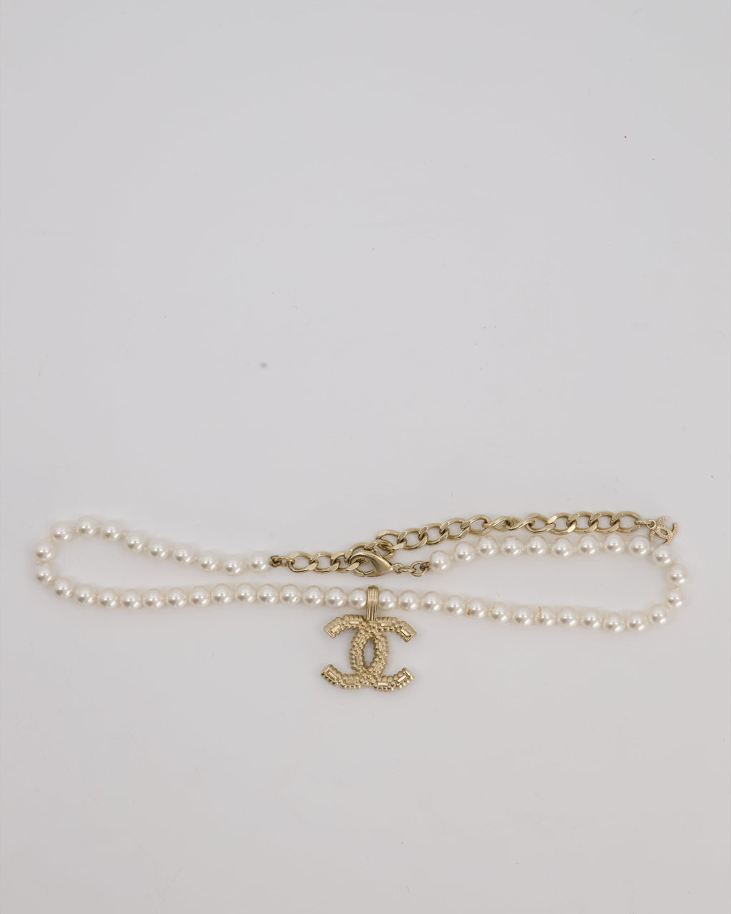 Chanel Pearl Choker with Beaded Gold CC Logo Detail