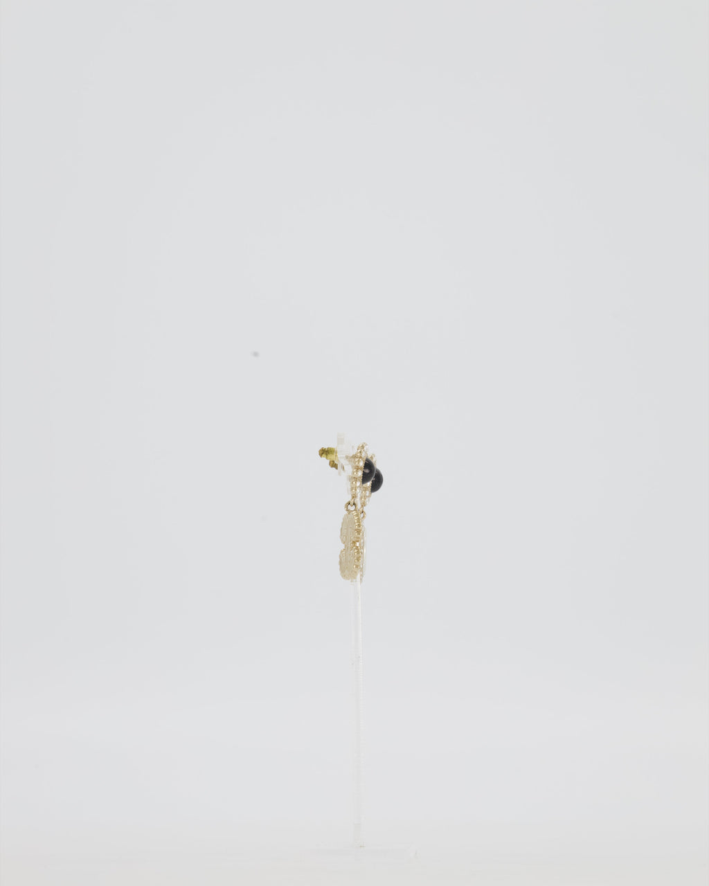 Chanel CC Crystal Gold Drop Earrings with Black Pearl Detail