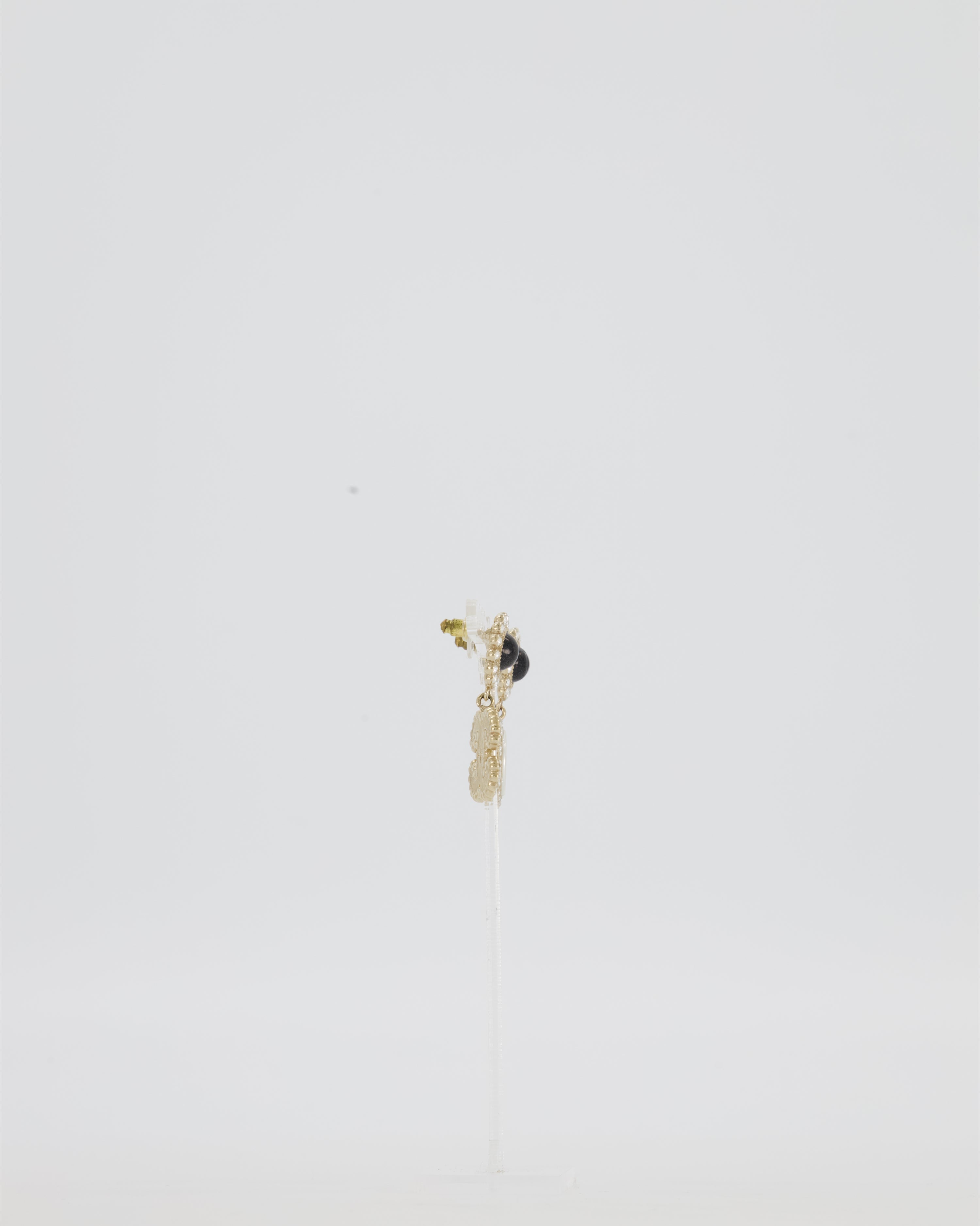 Chanel CC Crystal Gold Drop Earrings with Black Pearl Detail
