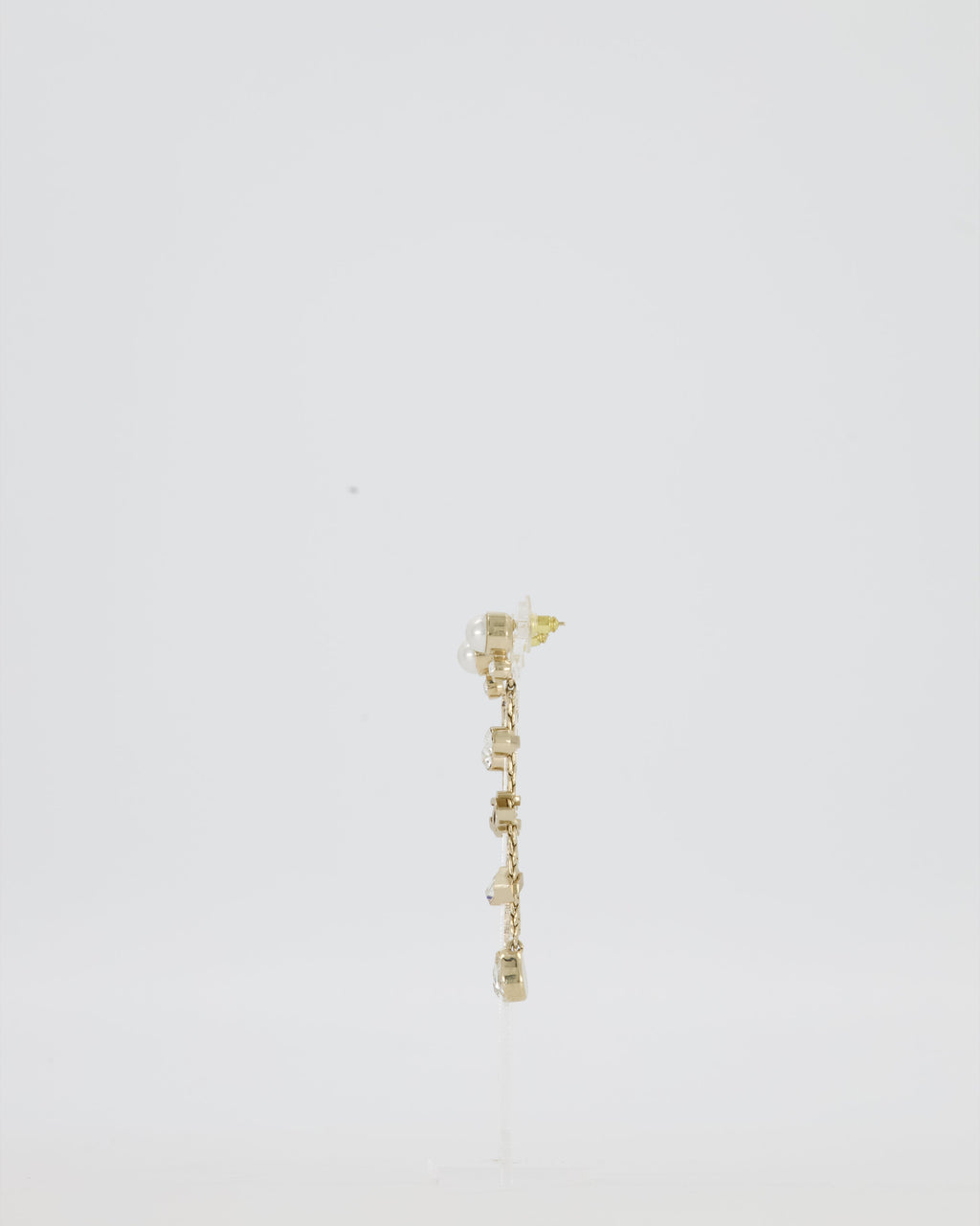 Chanel Pearl Crystal Drop Earrings with Gold CC Logo
