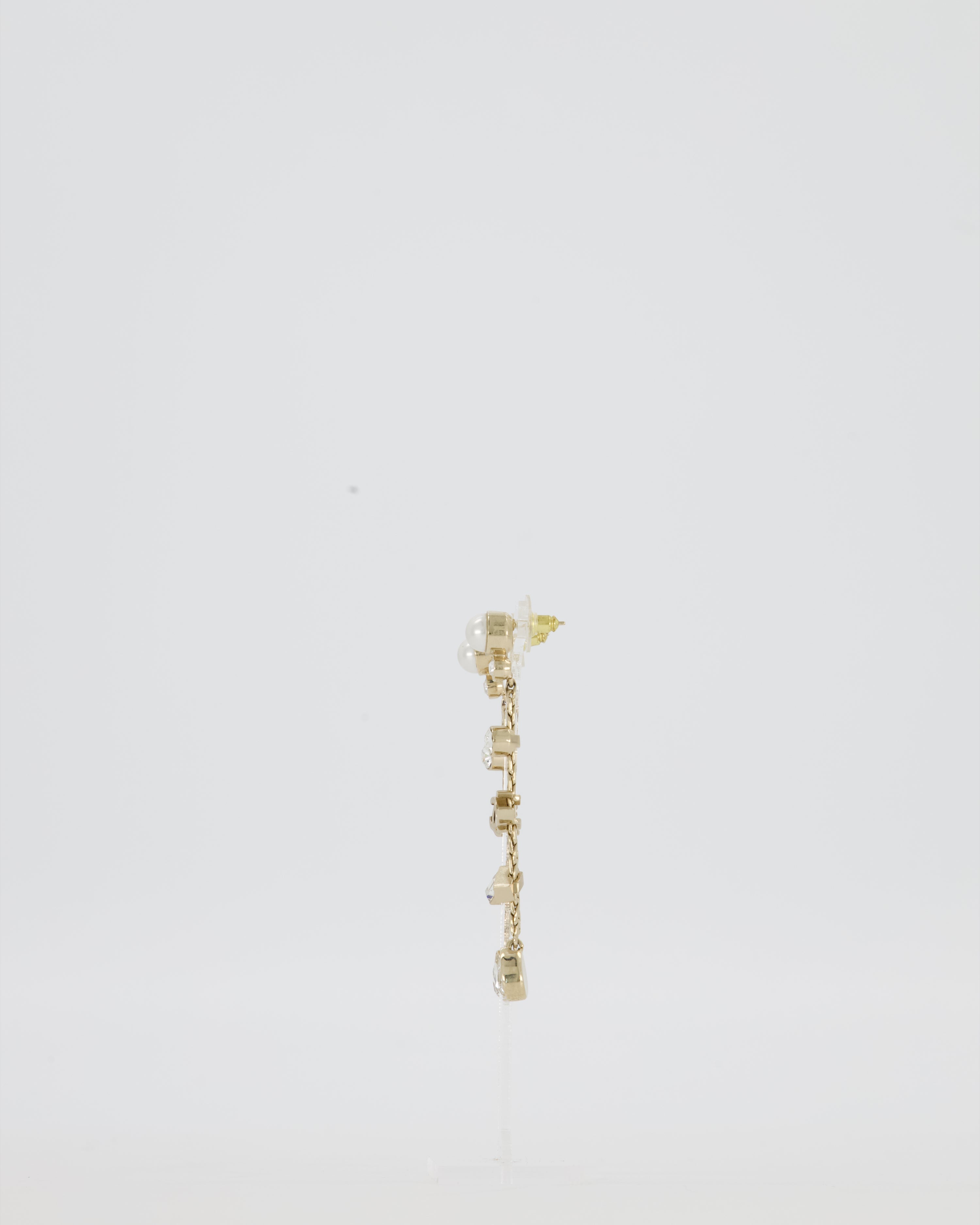 Chanel Pearl Crystal Drop Earrings with Gold CC Logo