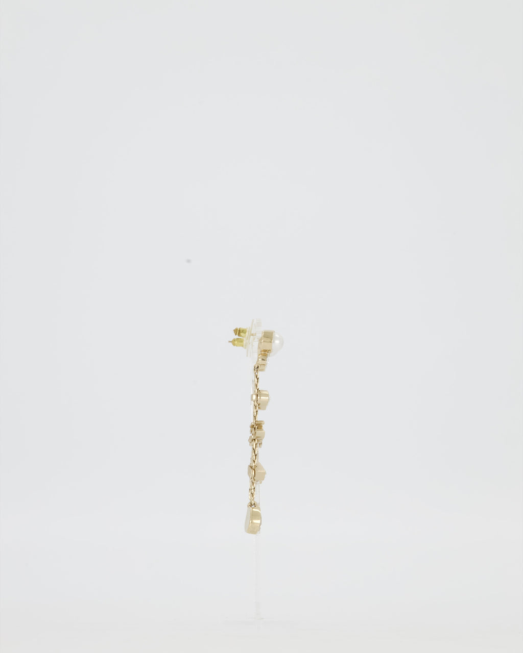 Chanel Pearl Crystal Drop Earrings with Gold CC Logo