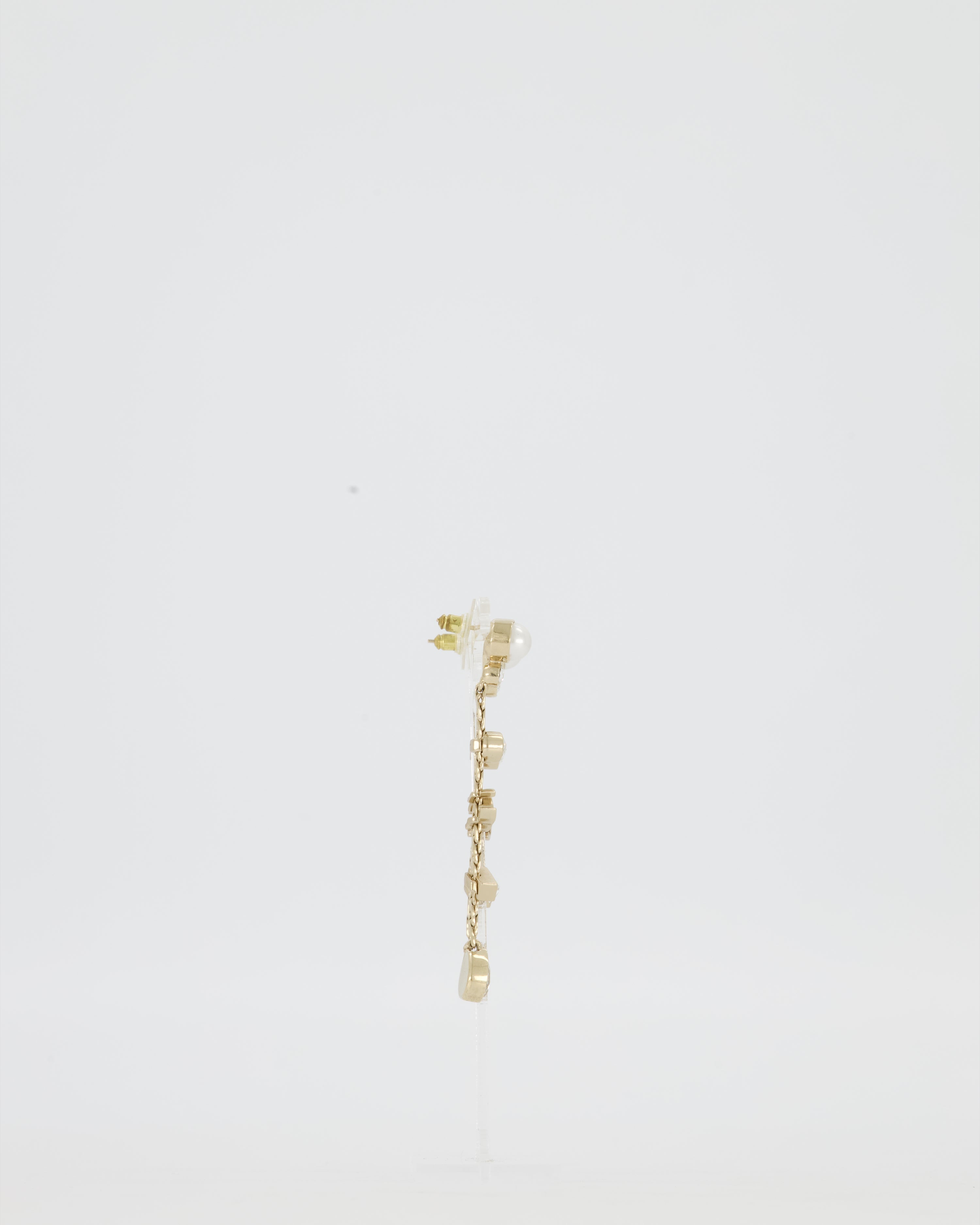 Chanel Pearl Crystal Drop Earrings with Gold CC Logo