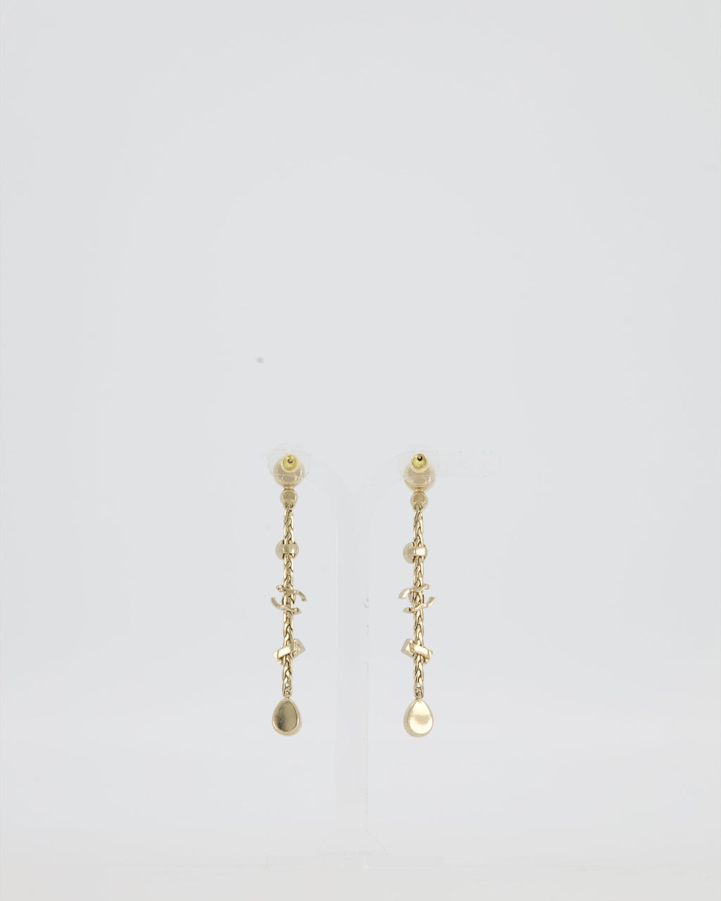 Chanel Pearl Crystal Drop Earrings with Gold CC Logo