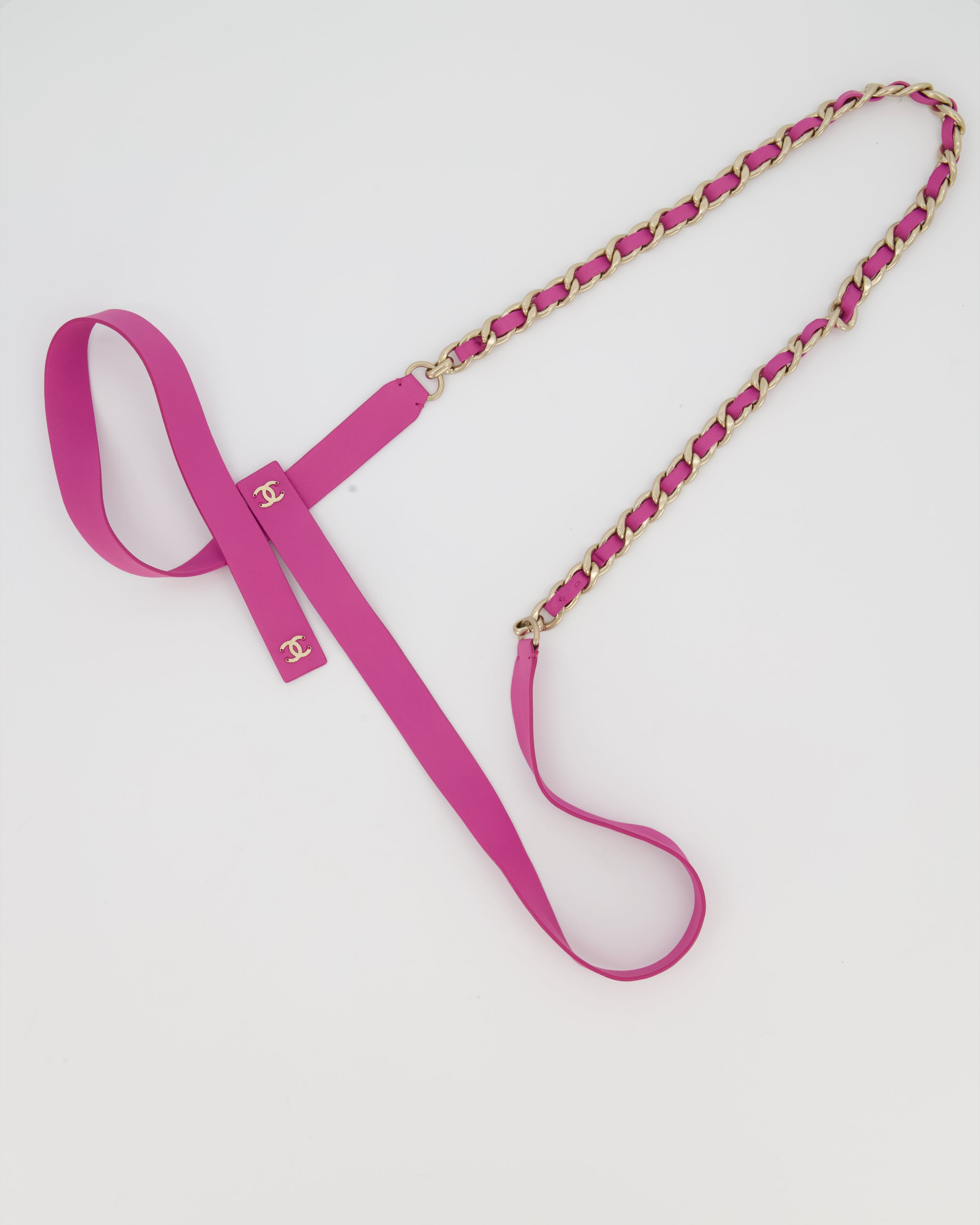 Chanel Purple Chain Leather Tie Belt with Gold Hardware 150cm
