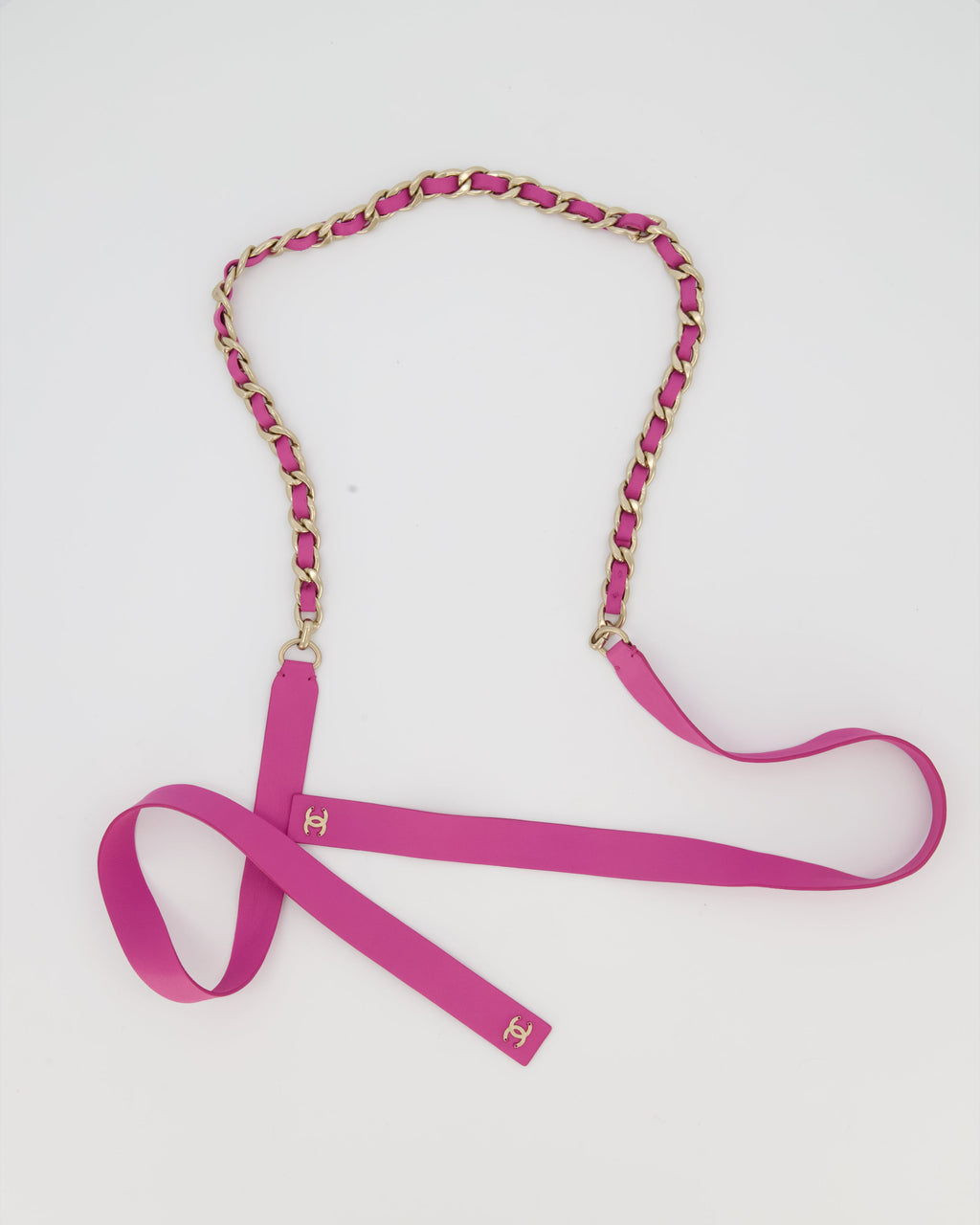 Chanel Purple Chain Leather Tie Belt with Gold Hardware 150cm