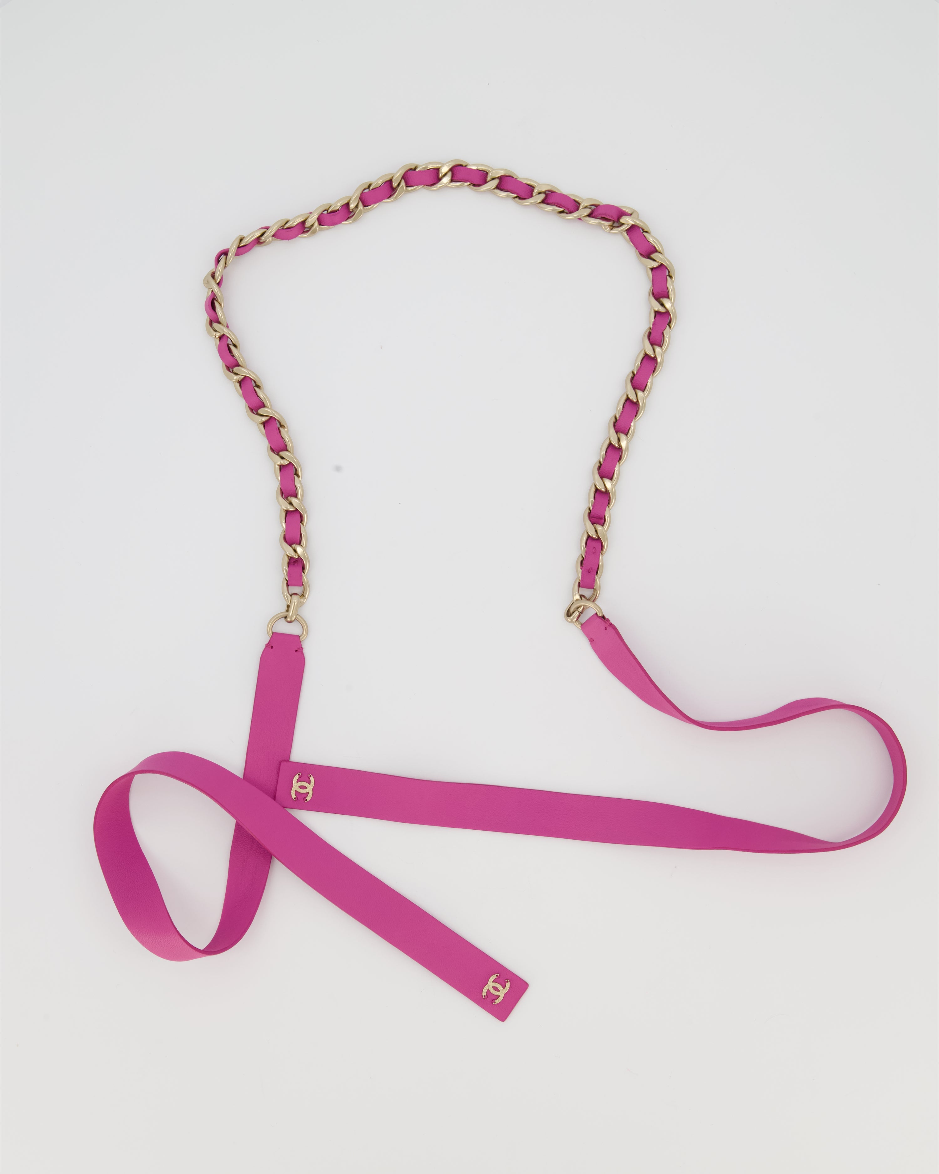 Chanel Purple Chain Leather Tie Belt with Gold Hardware 150cm