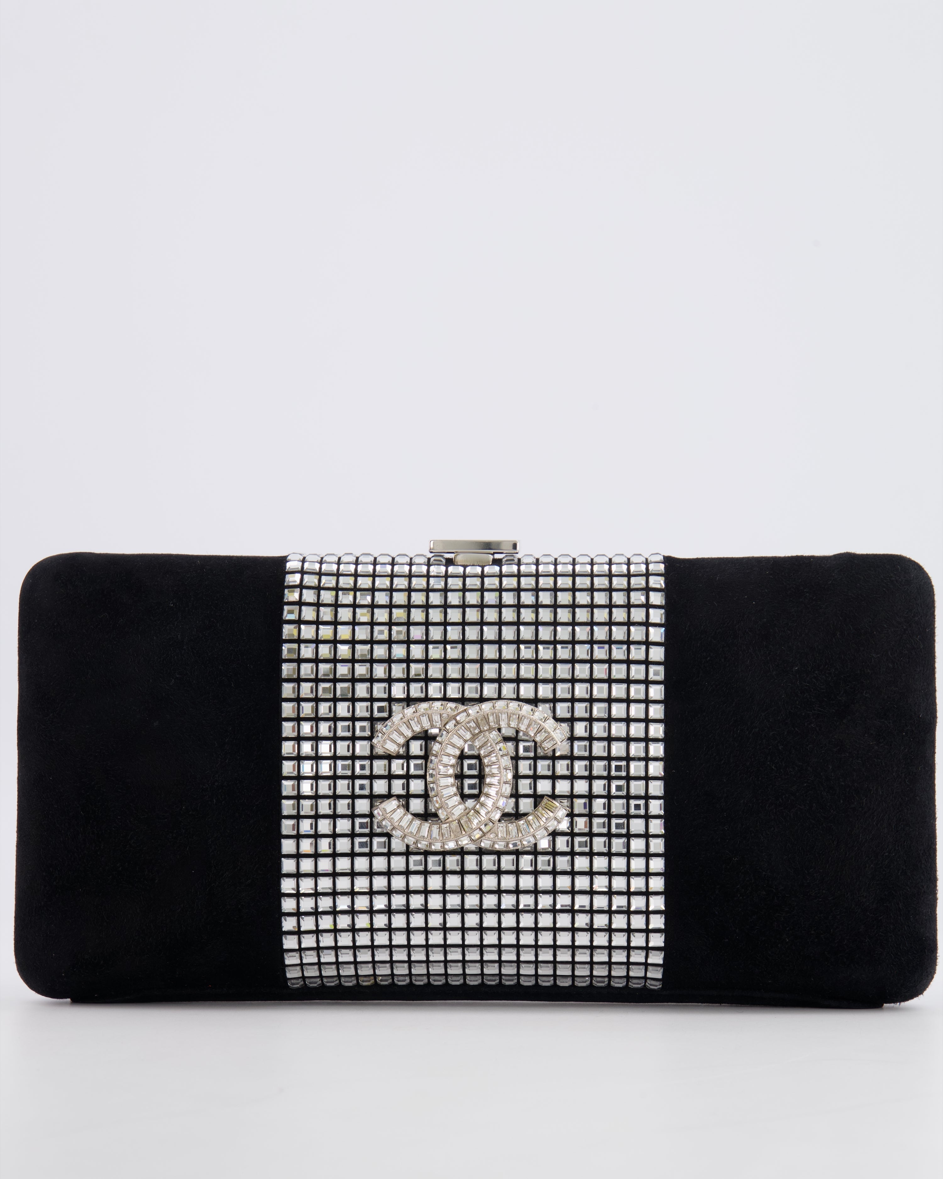 *RARE* Chanel 2015 Paris-Dubai Black Suede Strass Crystal Clutch Bag with Crystal Embellished CC Logo