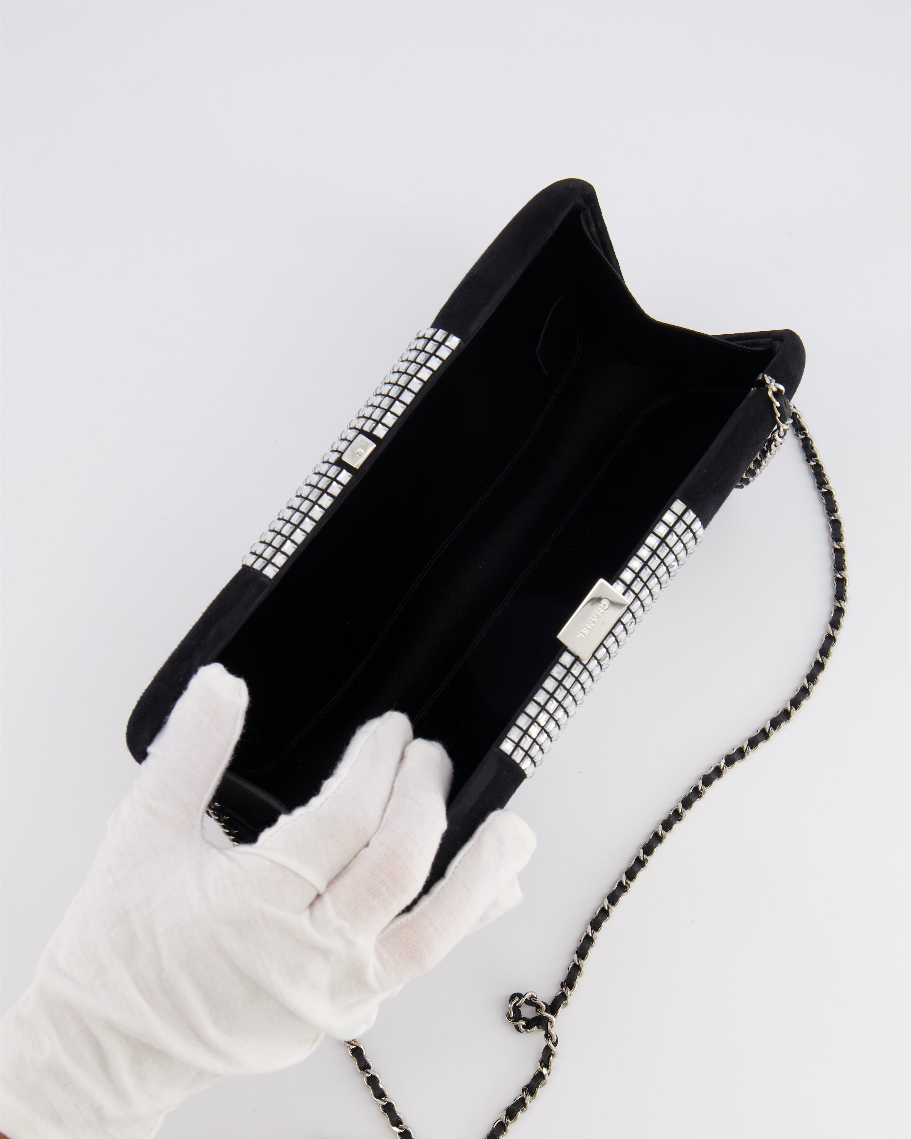 *RARE* Chanel 2015 Paris-Dubai Black Suede Strass Crystal Clutch Bag with Crystal Embellished CC Logo