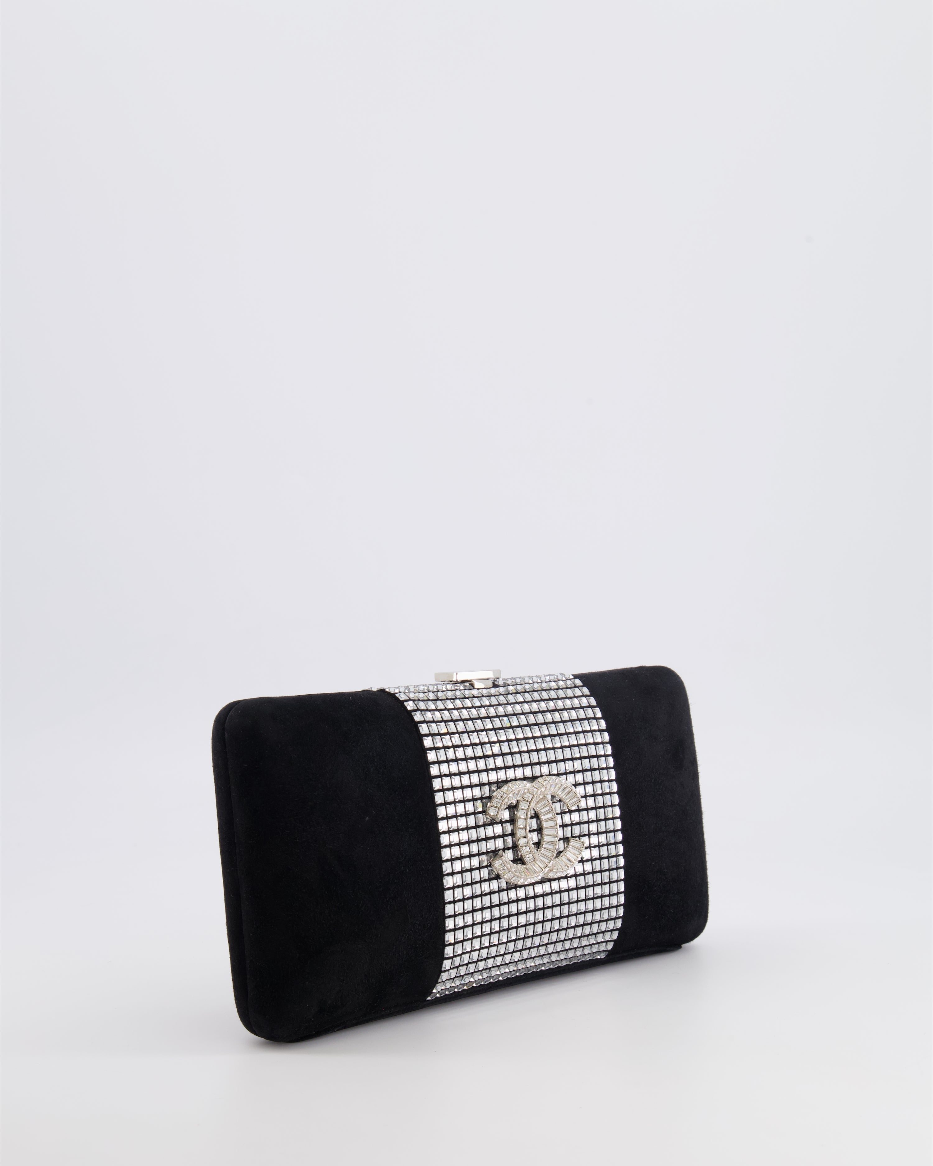 *RARE* Chanel 2015 Paris-Dubai Black Suede Strass Crystal Clutch Bag with Crystal Embellished CC Logo