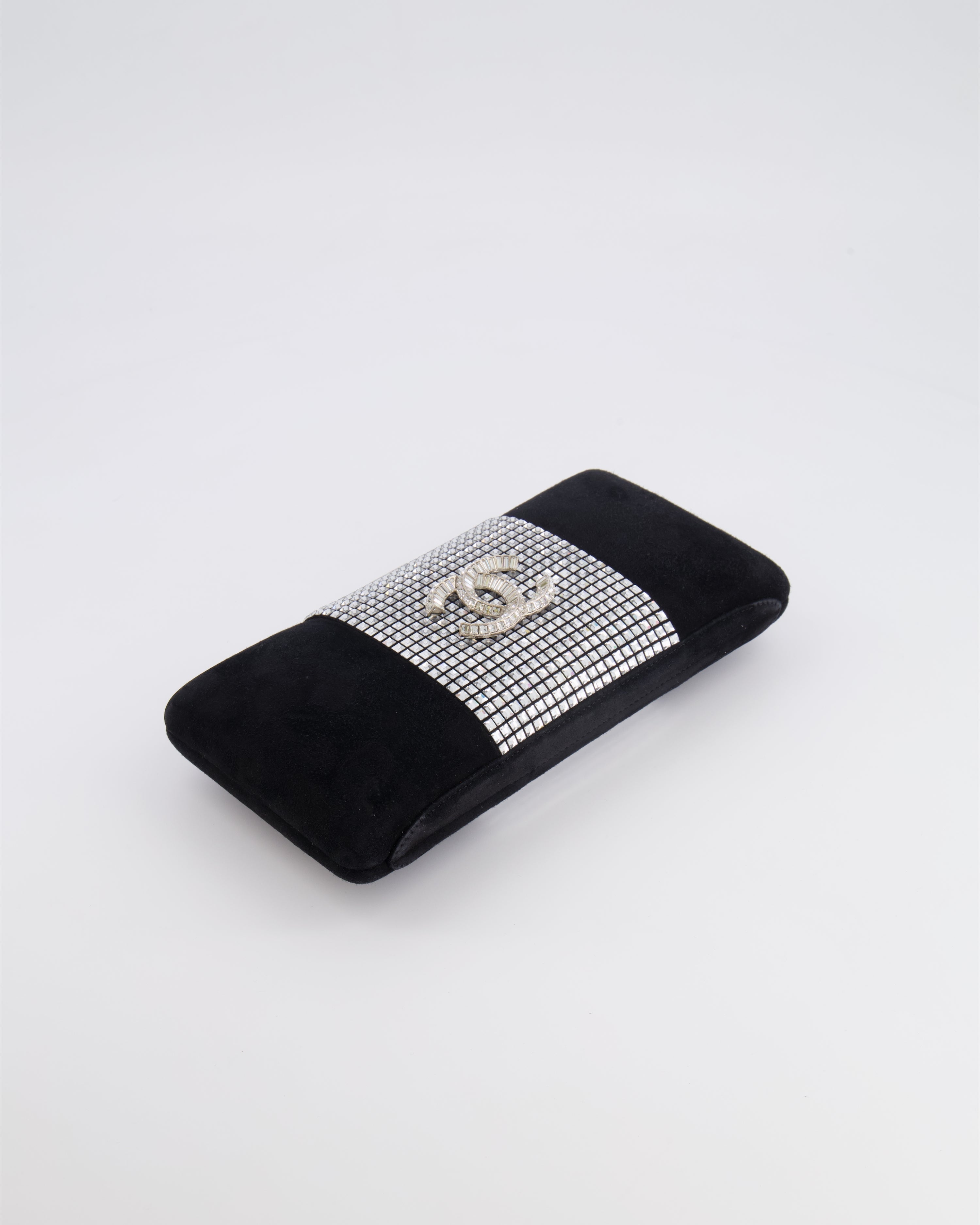 *RARE* Chanel 2015 Paris-Dubai Black Suede Strass Crystal Clutch Bag with Crystal Embellished CC Logo
