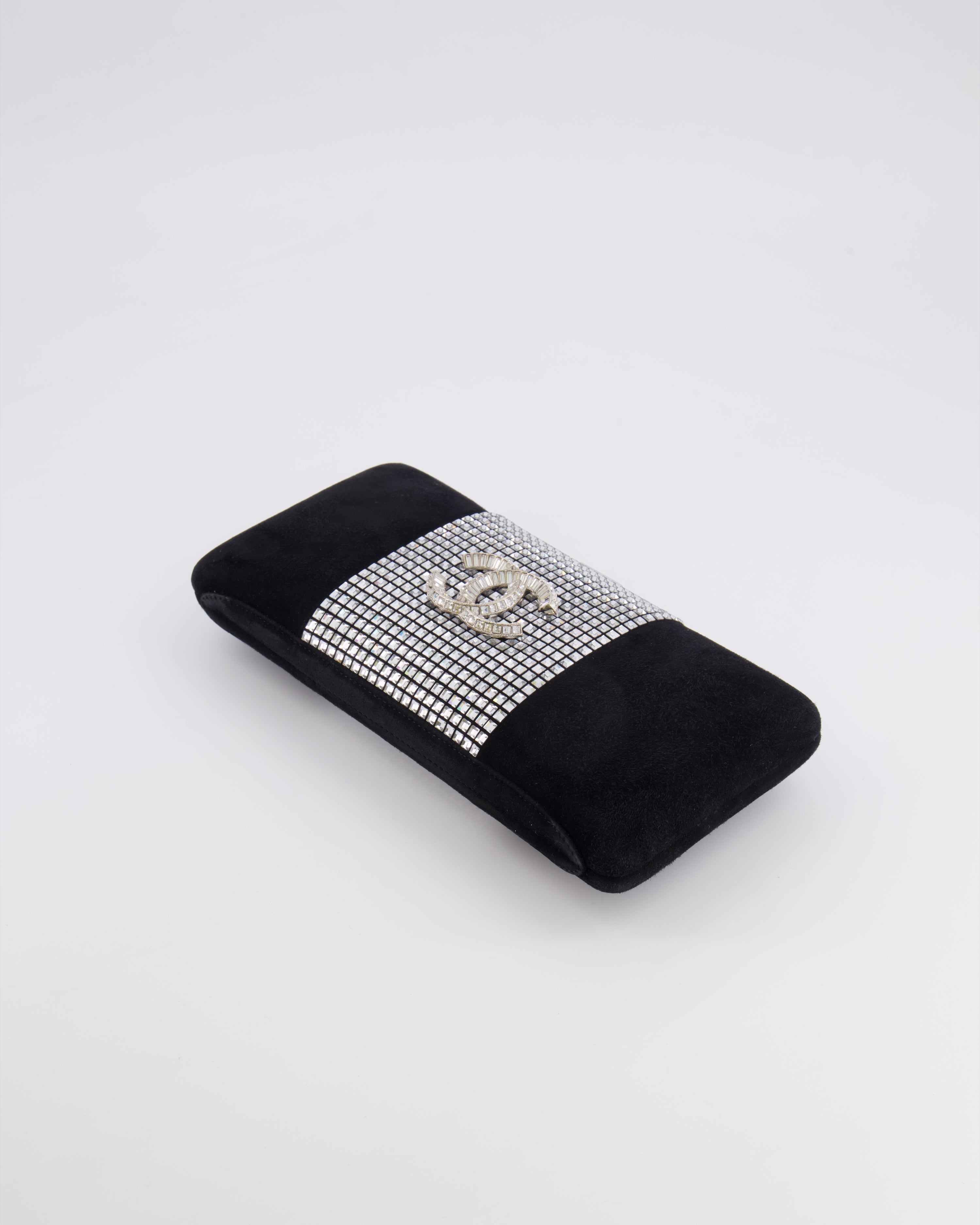 *RARE* Chanel 2015 Paris-Dubai Black Suede Strass Crystal Clutch Bag with Crystal Embellished CC Logo