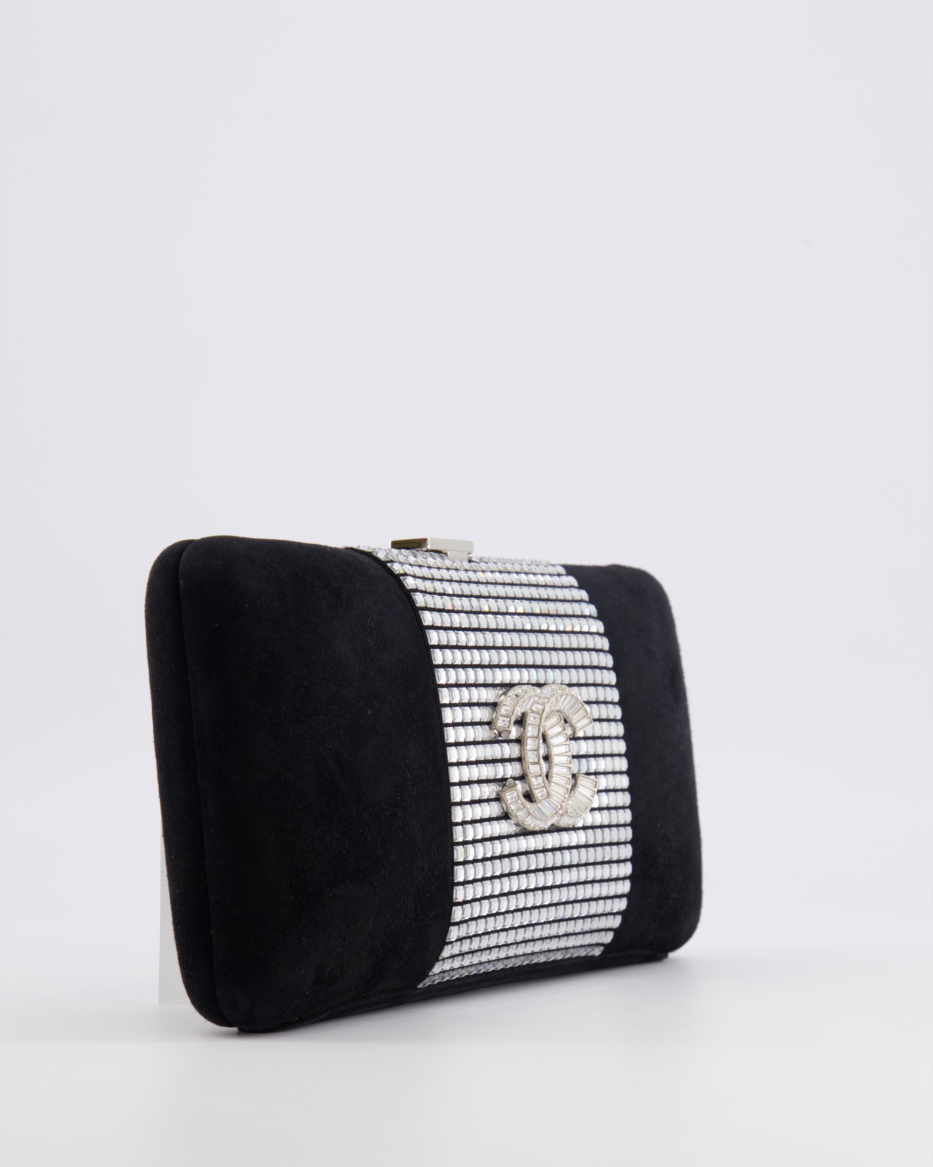 *RARE* Chanel 2015 Paris-Dubai Black Suede Strass Crystal Clutch Bag with Crystal Embellished CC Logo
