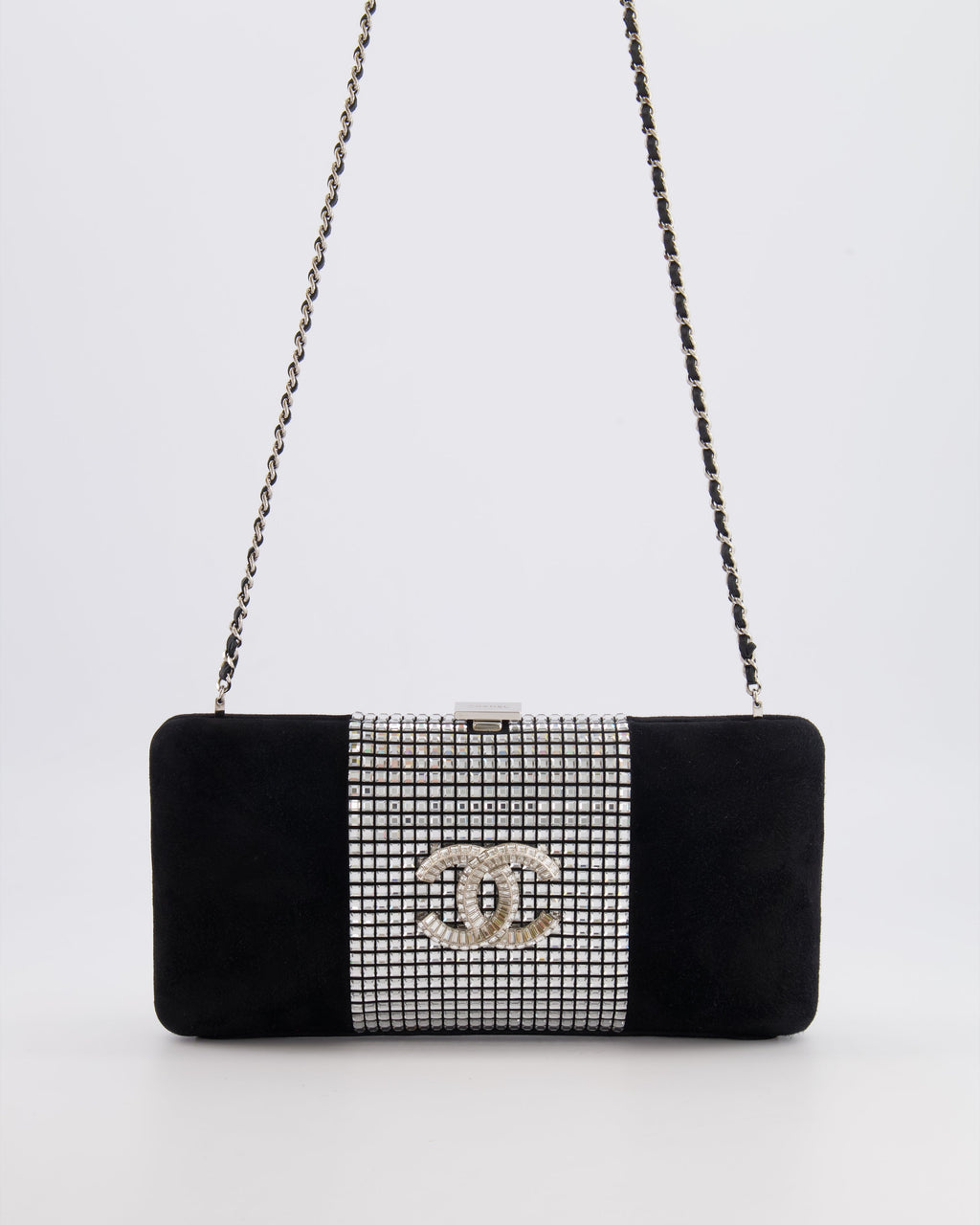 *RARE* Chanel 2015 Paris-Dubai Black Suede Strass Crystal Clutch Bag with Crystal Embellished CC Logo