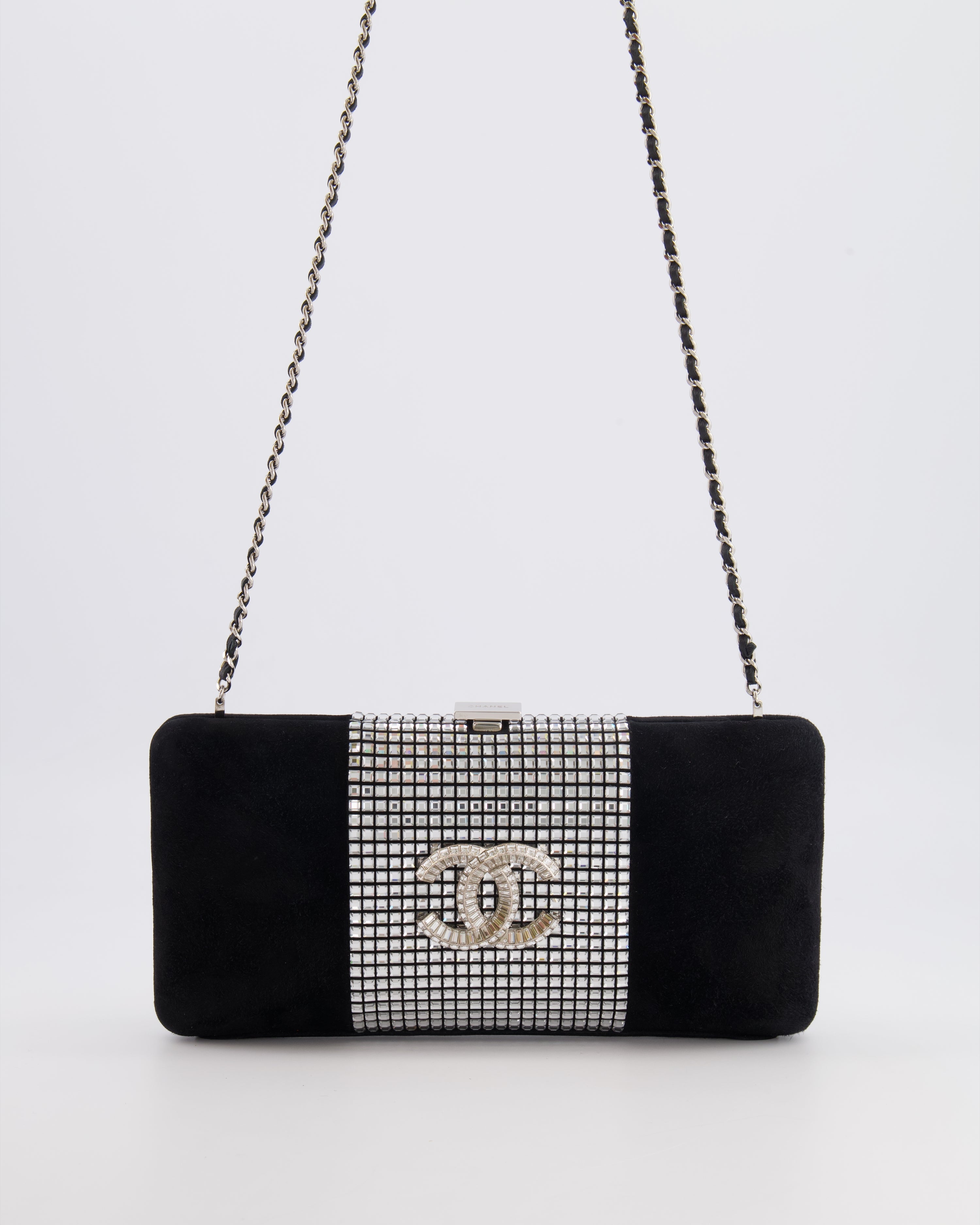 *RARE* Chanel 2015 Paris-Dubai Black Suede Strass Crystal Clutch Bag with Crystal Embellished CC Logo