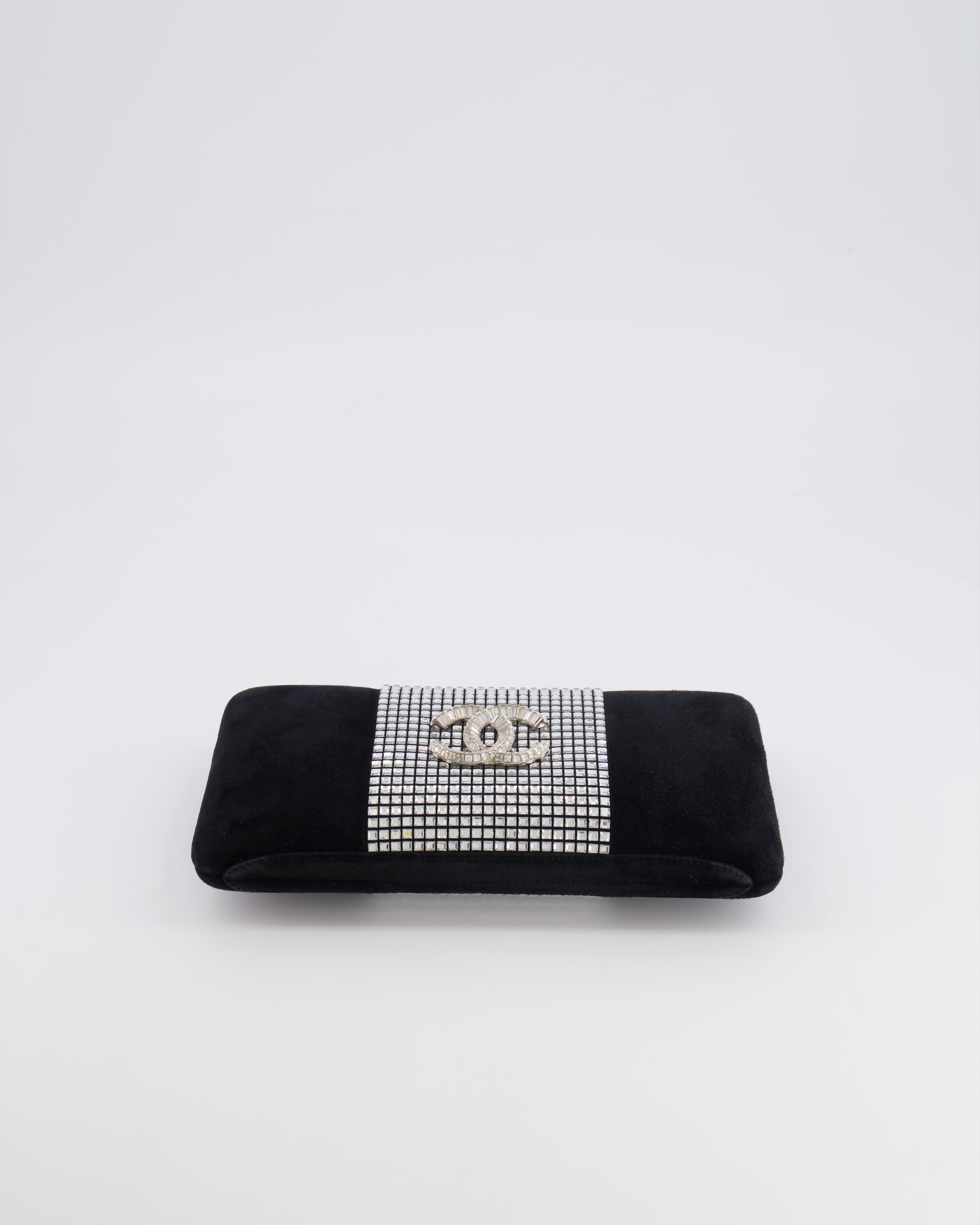 *RARE* Chanel 2015 Paris-Dubai Black Suede Strass Crystal Clutch Bag with Crystal Embellished CC Logo