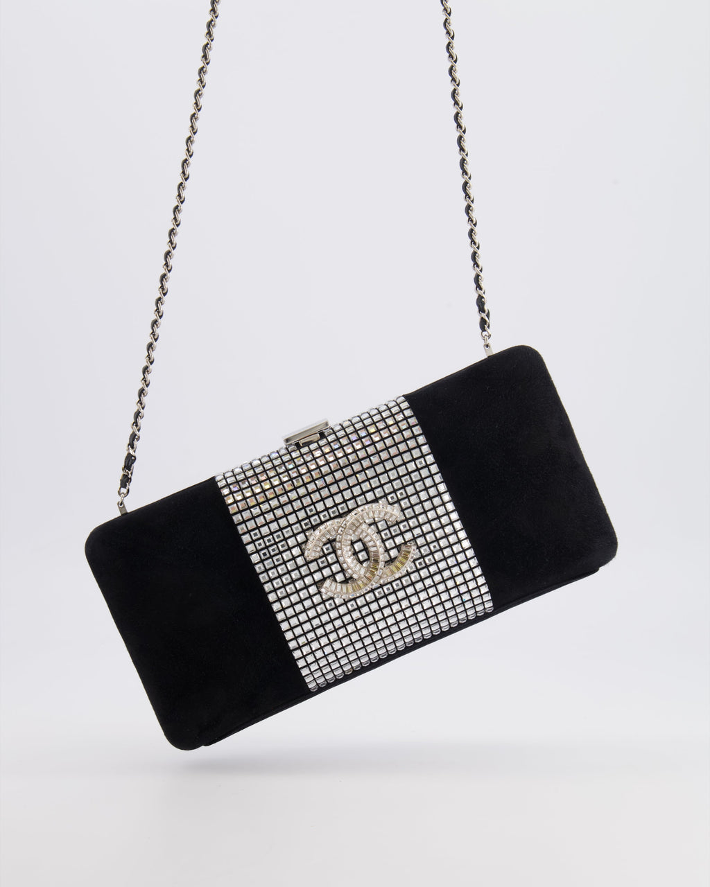 *RARE* Chanel 2015 Paris-Dubai Black Suede Strass Crystal Clutch Bag with Crystal Embellished CC Logo